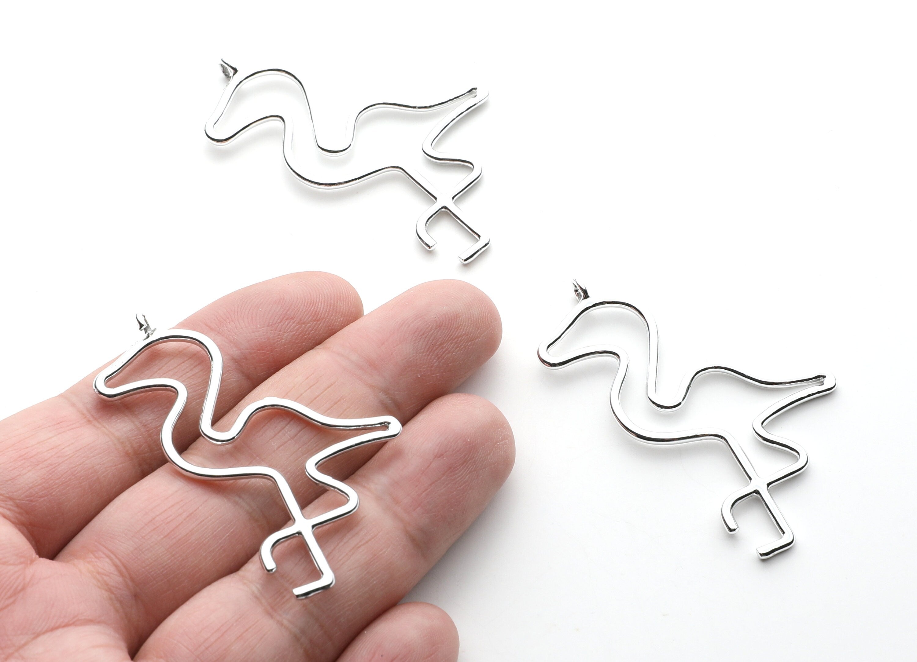 Big Flamingo Shaped Charms- Zinc Alloy Earring Findings - Nickel / Silver Tone - Alloy Pendant for Necklace - 54x33.4x1.97mm - ZZ1266N - DOMEDBAZAAR