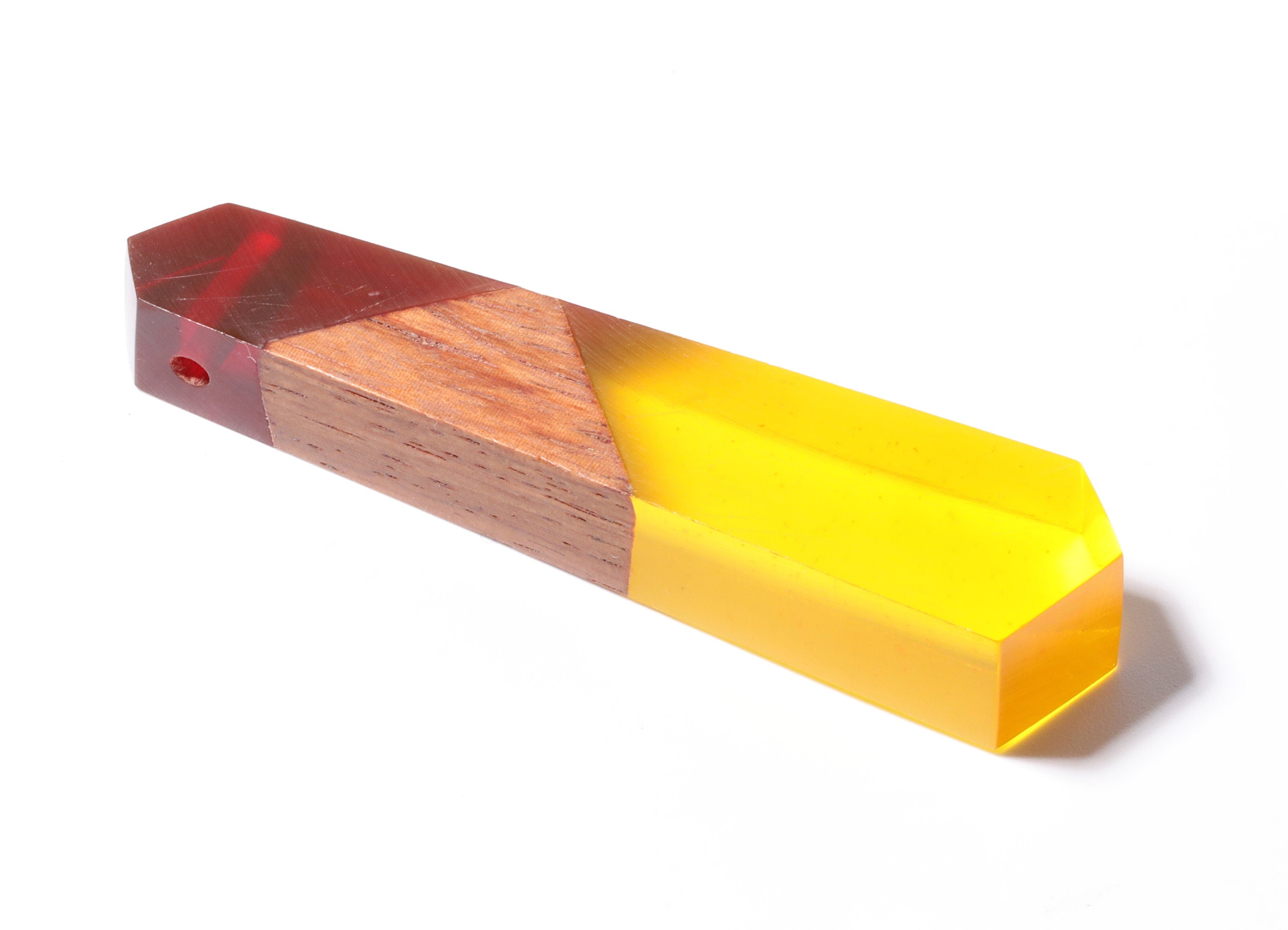 Wood Resin Pendant - Natural Mahogany Wooden Charms - Yellow Epoxy Resin Necklace - Jewelry Supplies - Wooden Beads - 61x13x10mm - BB1024LYR - DOMEDBAZAAR