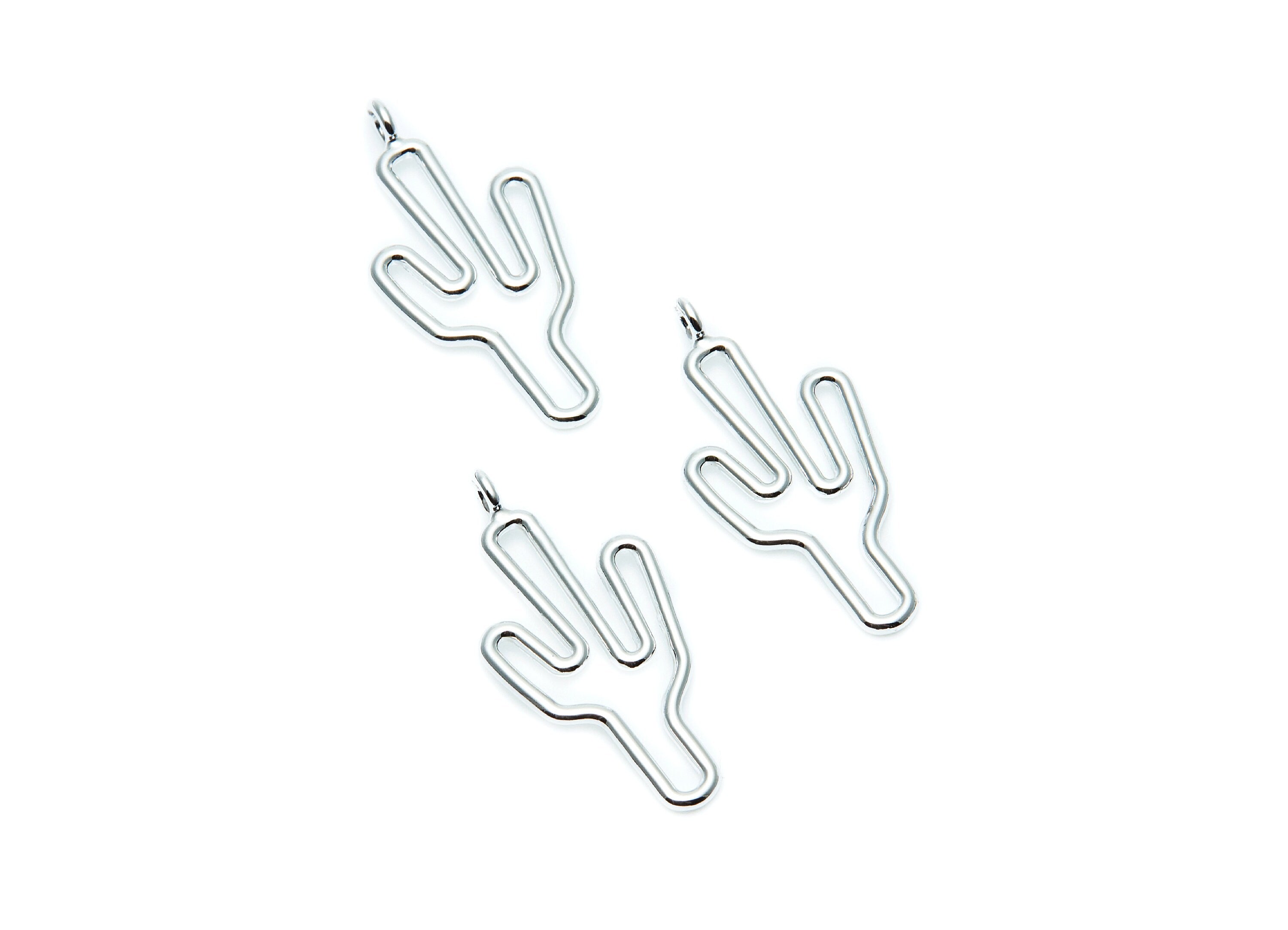 Cactus Shaped Charms- Zinc Alloy Earring Finding - Nickel / Silver Tone - Alloy Pendant for Necklace - 31.8x15.3x1.82mm - ZZ1271N - DOMEDBAZAAR