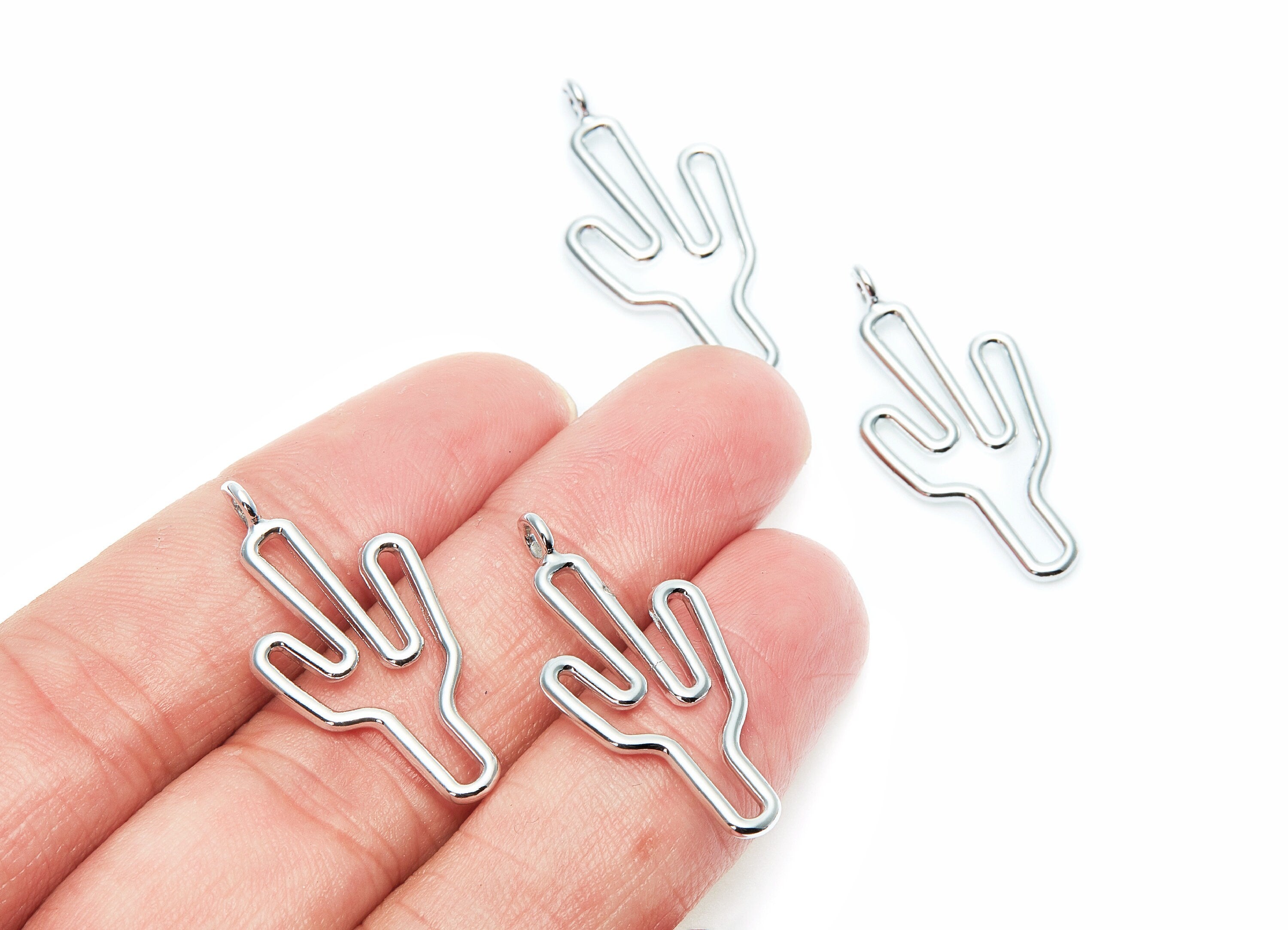 Cactus Shaped Charms- Zinc Alloy Earring Finding - Nickel / Silver Tone - Alloy Pendant for Necklace - 31.8x15.3x1.82mm - ZZ1271N - DOMEDBAZAAR