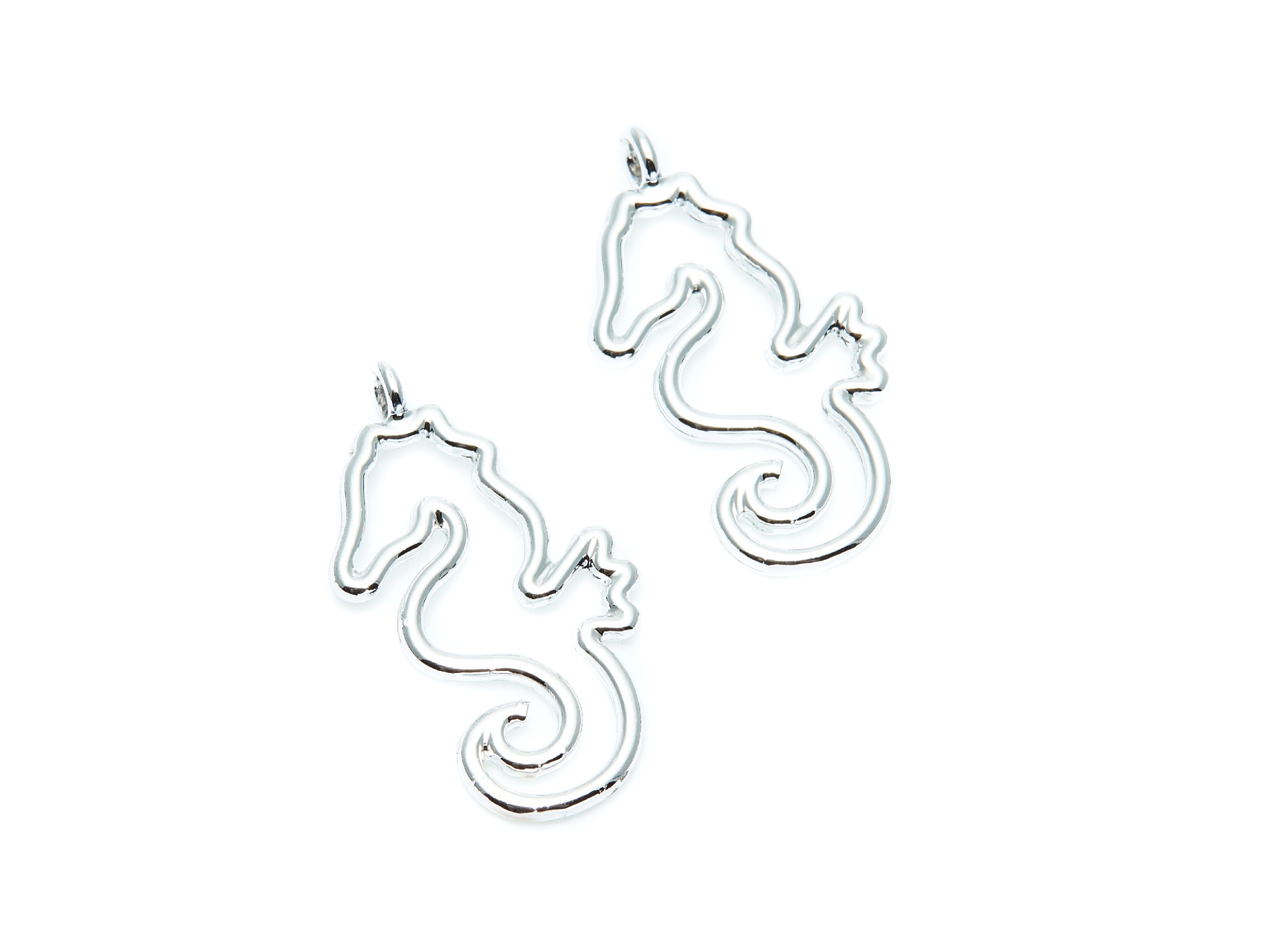 SeaHorse Shaped Charms- Zinc Alloy Earring Finding - Nickel / Silver Tone - Alloy Pendant for Necklace - 30.7x15.06x1.78mm - ZZ1277N - DOMEDBAZAAR