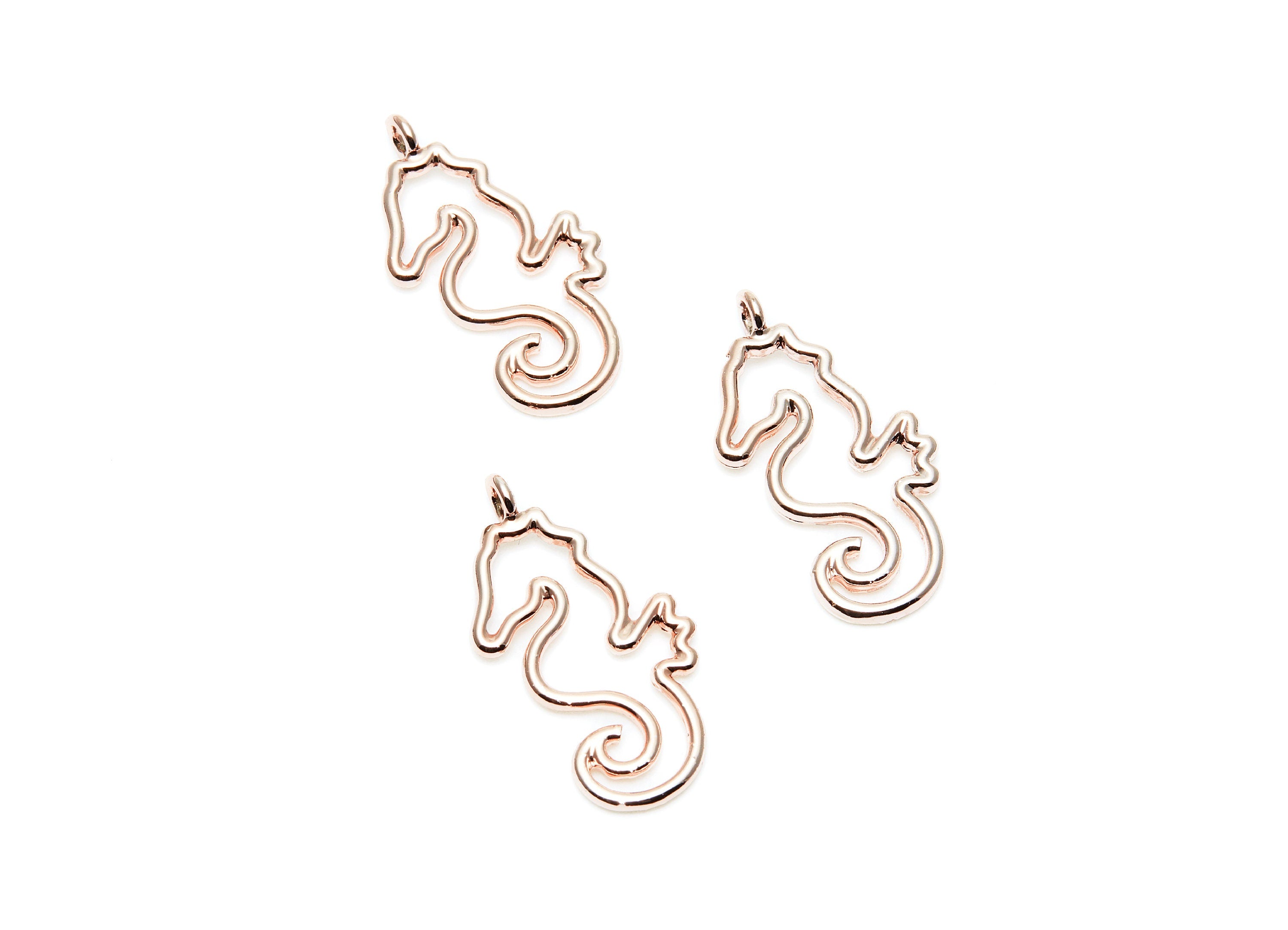 SeaHorse Shaped Charms- Zinc Alloy Earring Finding - Rose Tone - Alloy Pendant for Necklace - 30.7x15.06x1.78mm - ZZ1277R - DOMEDBAZAAR