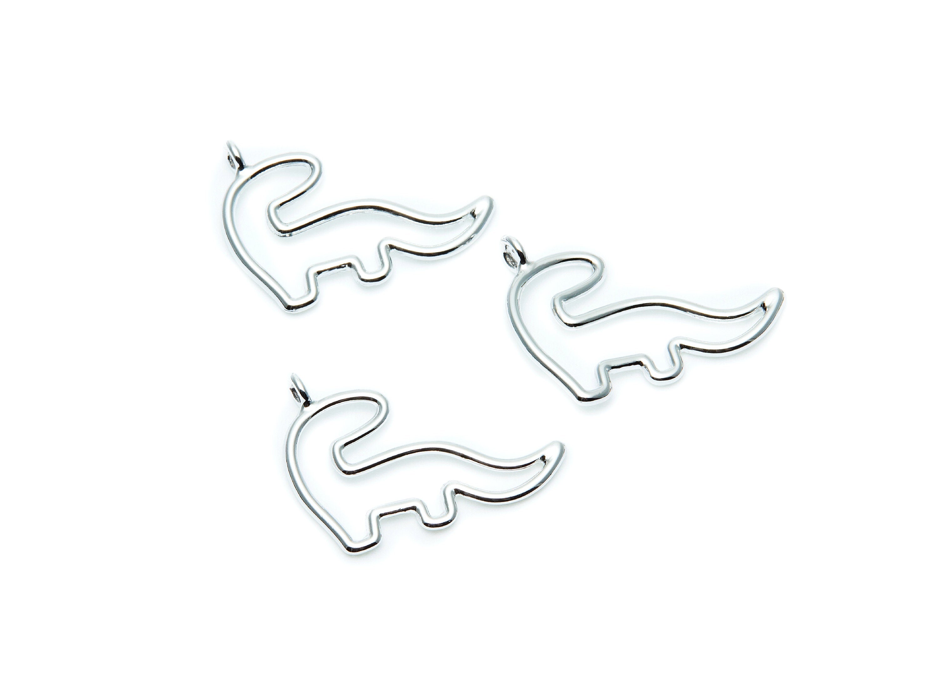 Dinosaur Shaped Charms- Zinc Alloy Earring Finding - Silver Tone - Alloy Pendant for Necklace - 29.5x21.77x2.16mm - ZZ1281N - DOMEDBAZAAR