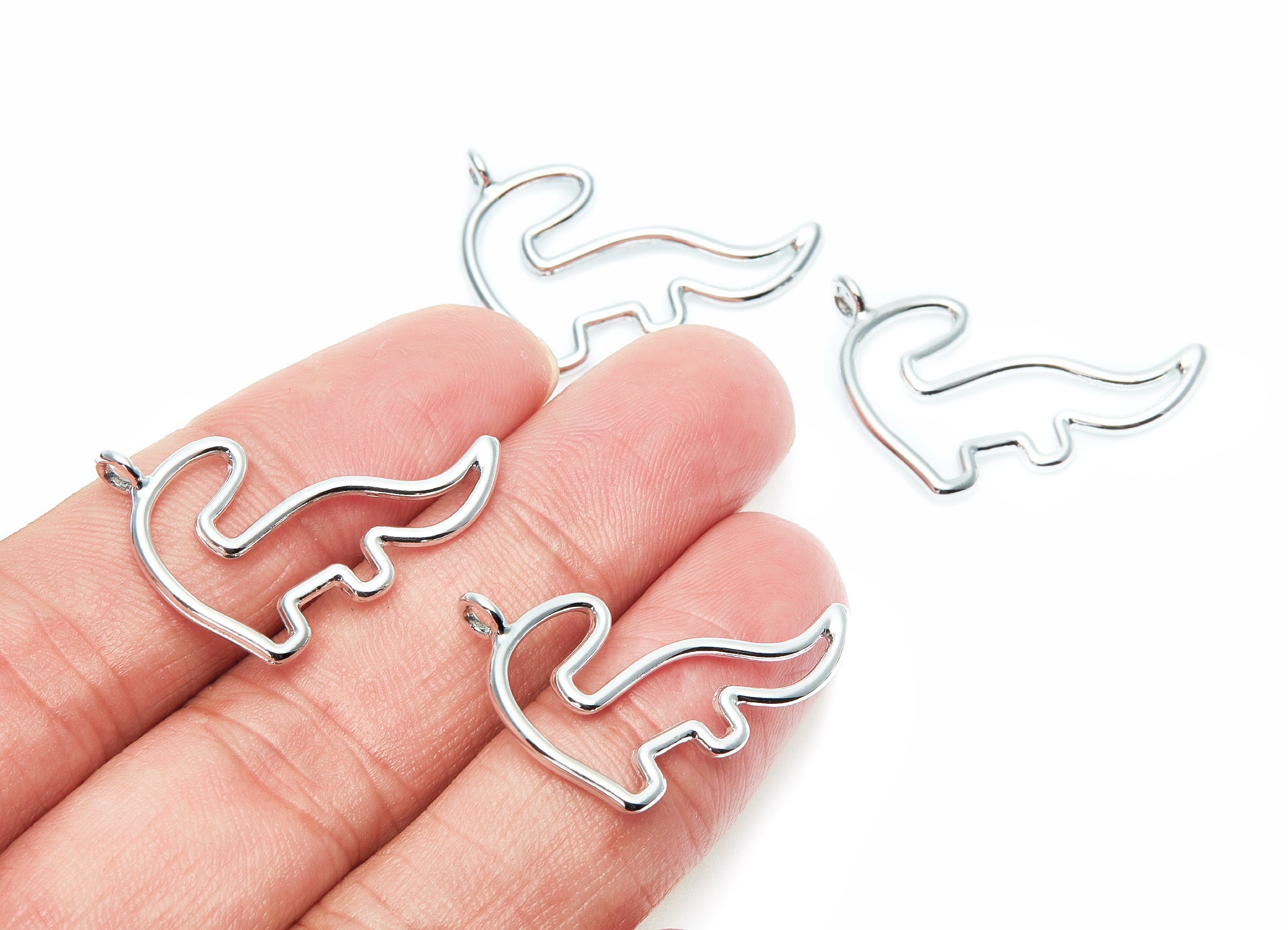 Dinosaur Shaped Charms- Zinc Alloy Earring Finding - Silver Tone - Alloy Pendant for Necklace - 29.5x21.77x2.16mm - ZZ1281N - DOMEDBAZAAR