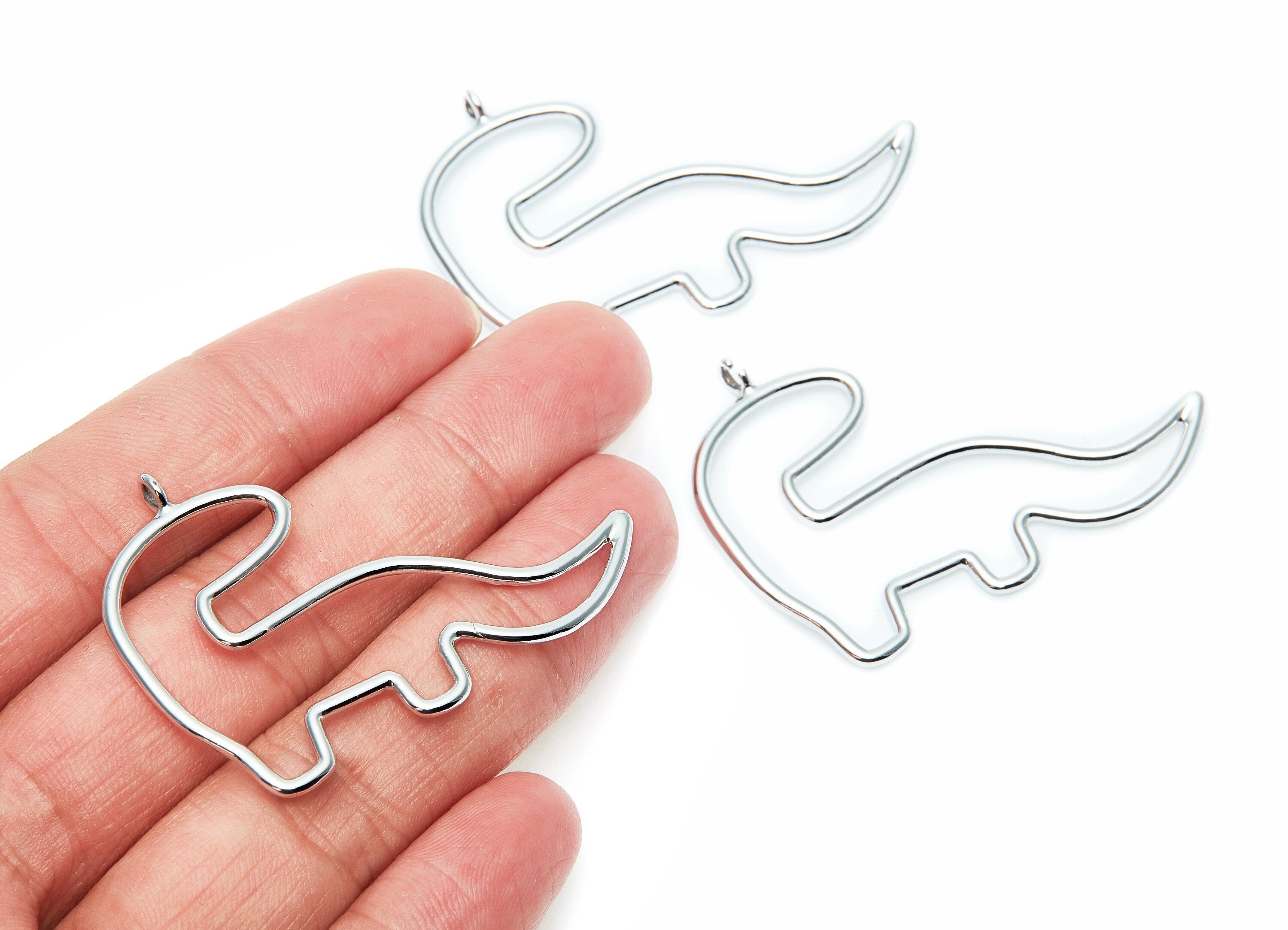 Big Dinosaur Shaped Charms- Zinc Alloy Earring Finding - Nickel / Silver Tone - Alloy Pendant for Necklace - 52.33x36.9x1.9mm - ZZ1280N - DOMEDBAZAAR