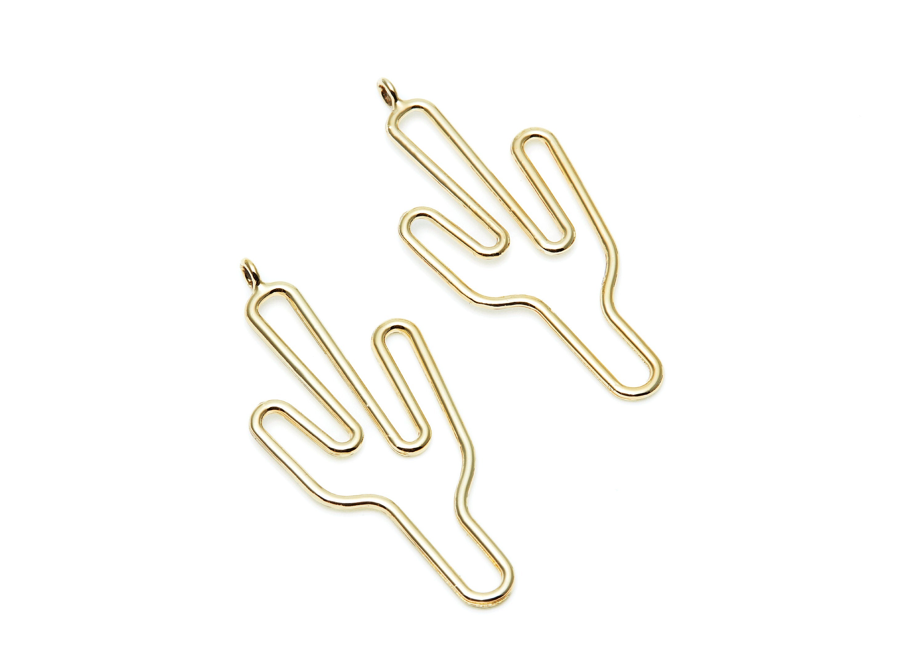 Big Cactus Shaped Charms- Zinc Alloy Earring Finding - Gold Tone - Alloy Pendant for Necklace - Jewelry Supply - 57.2x28.15x2mm - ZZ1270G - DOMEDBAZAAR