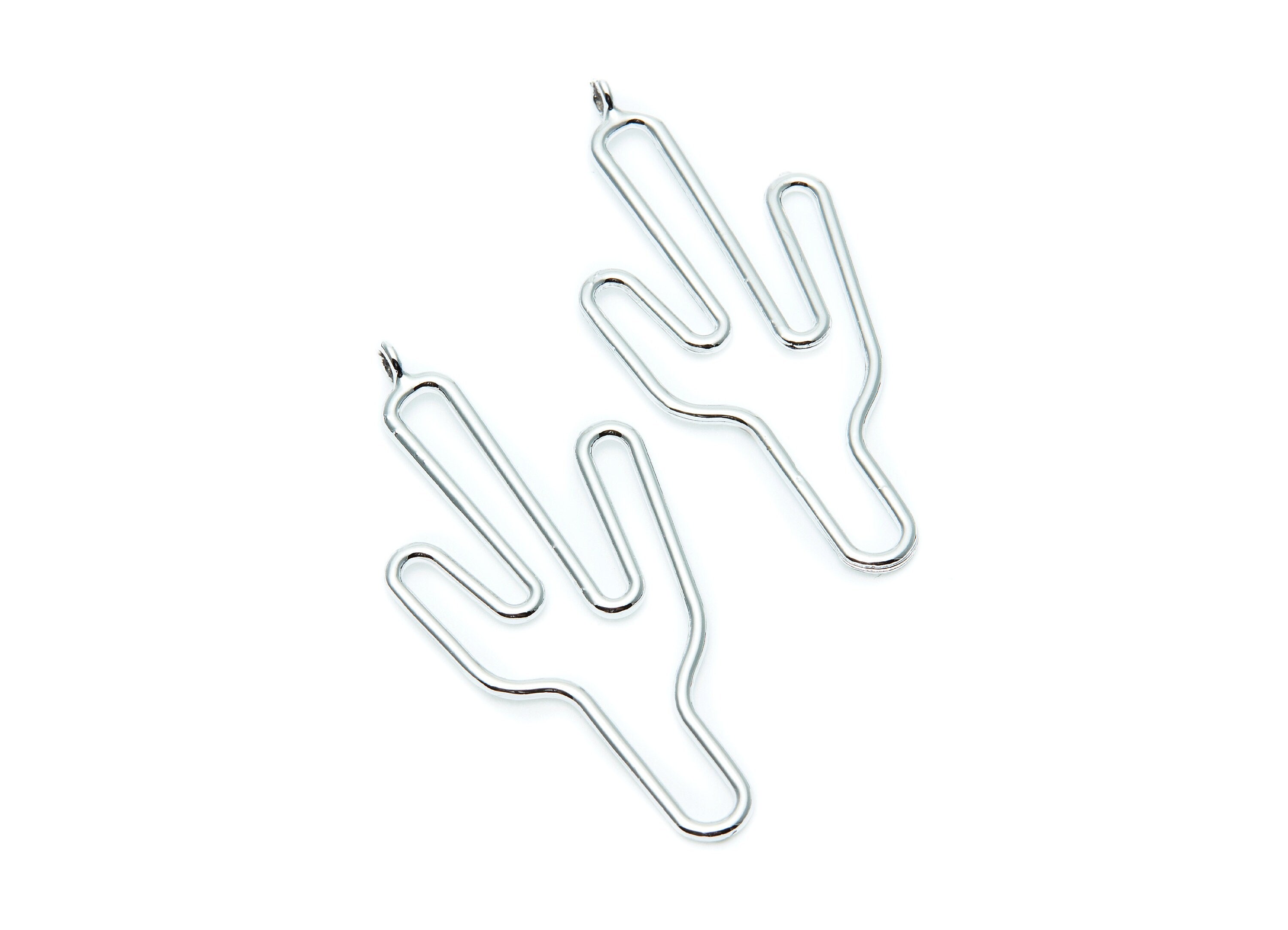 Big Cactus Shaped Charms- Zinc Alloy Earring Finding - Nickel / Silver Tone - Alloy Pendant for Necklace - 57.2x28.15x2mm - ZZ1270N - DOMEDBAZAAR