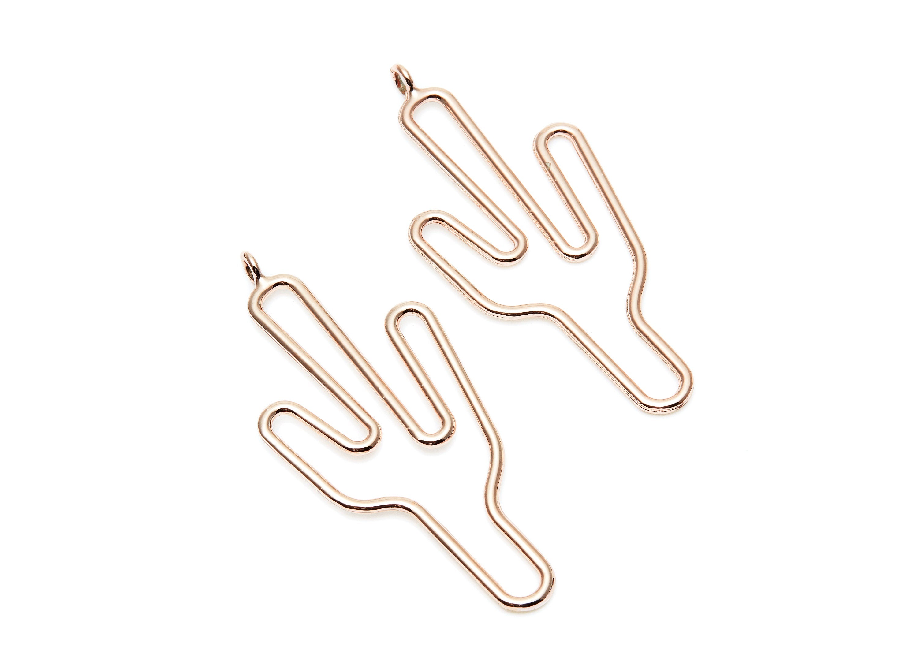 Big Cactus Shaped Charms- Zinc Alloy Earring Finding - Rose Tone - Alloy Pendant for Necklace - 57.2x28.15x2mm - ZZ1270R - DOMEDBAZAAR