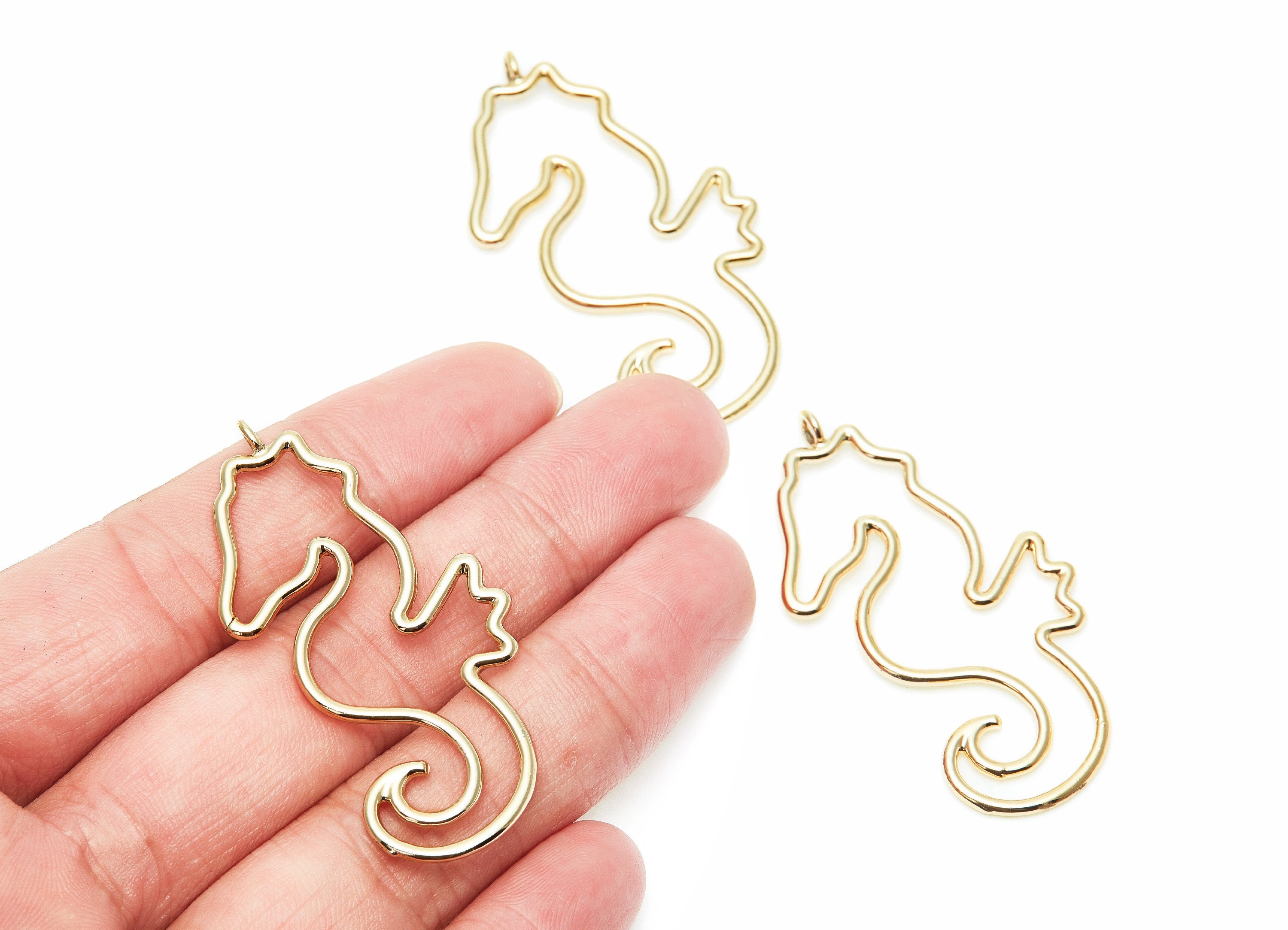 Big SeaHorse Shaped Charms- Zinc Alloy Earring Finding - Gold Tone - Alloy Pendant for Necklace - 51.5x23.3x2.1mm - ZZ1276G - DOMEDBAZAAR