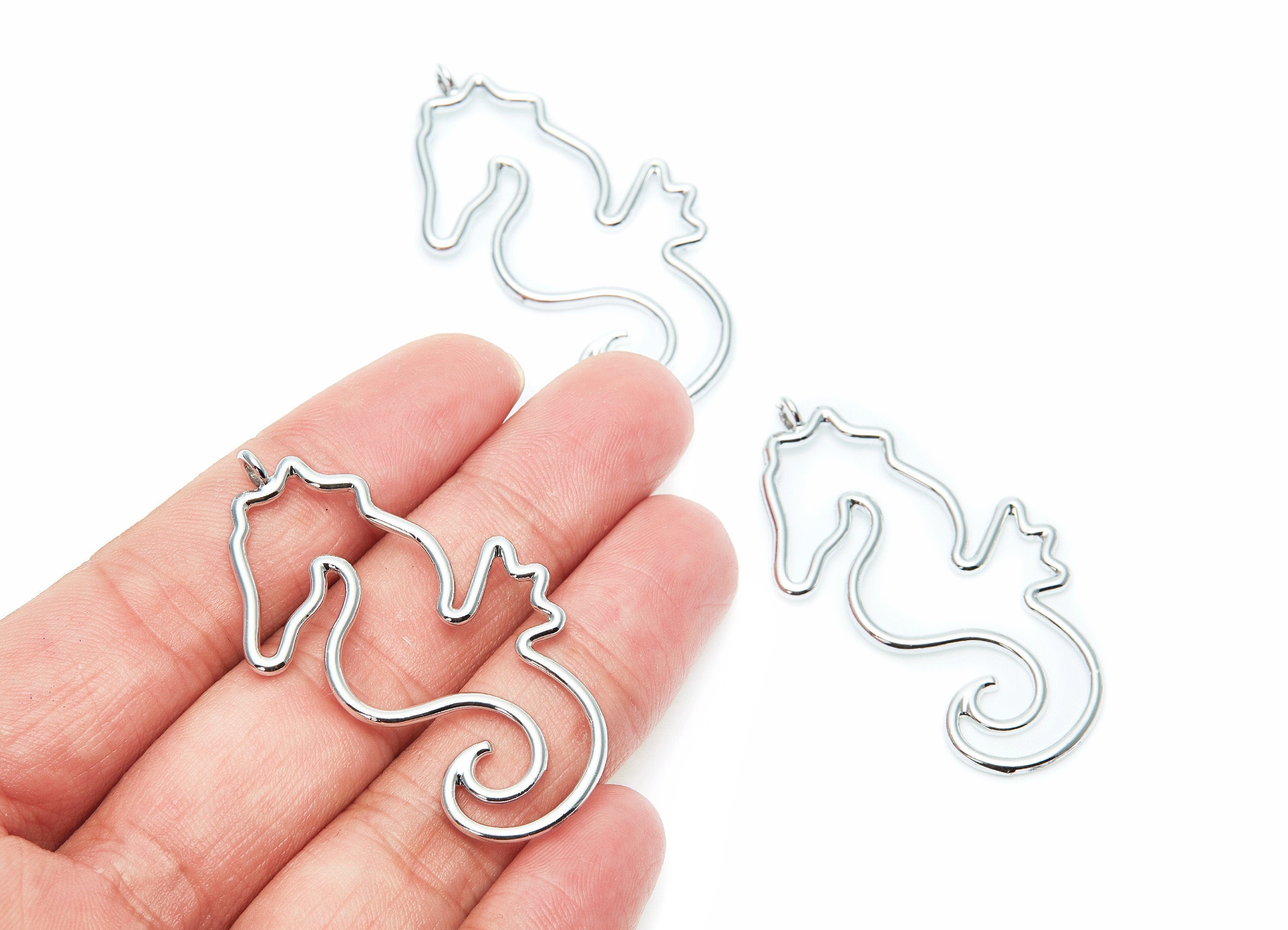 Big SeaHorse Shaped Charms- Zinc Alloy Earring Finding - Nickel / SilverTone - Alloy Pendant for Necklace - 51.5x23.3x2.1mm - ZZ1276N - DOMEDBAZAAR