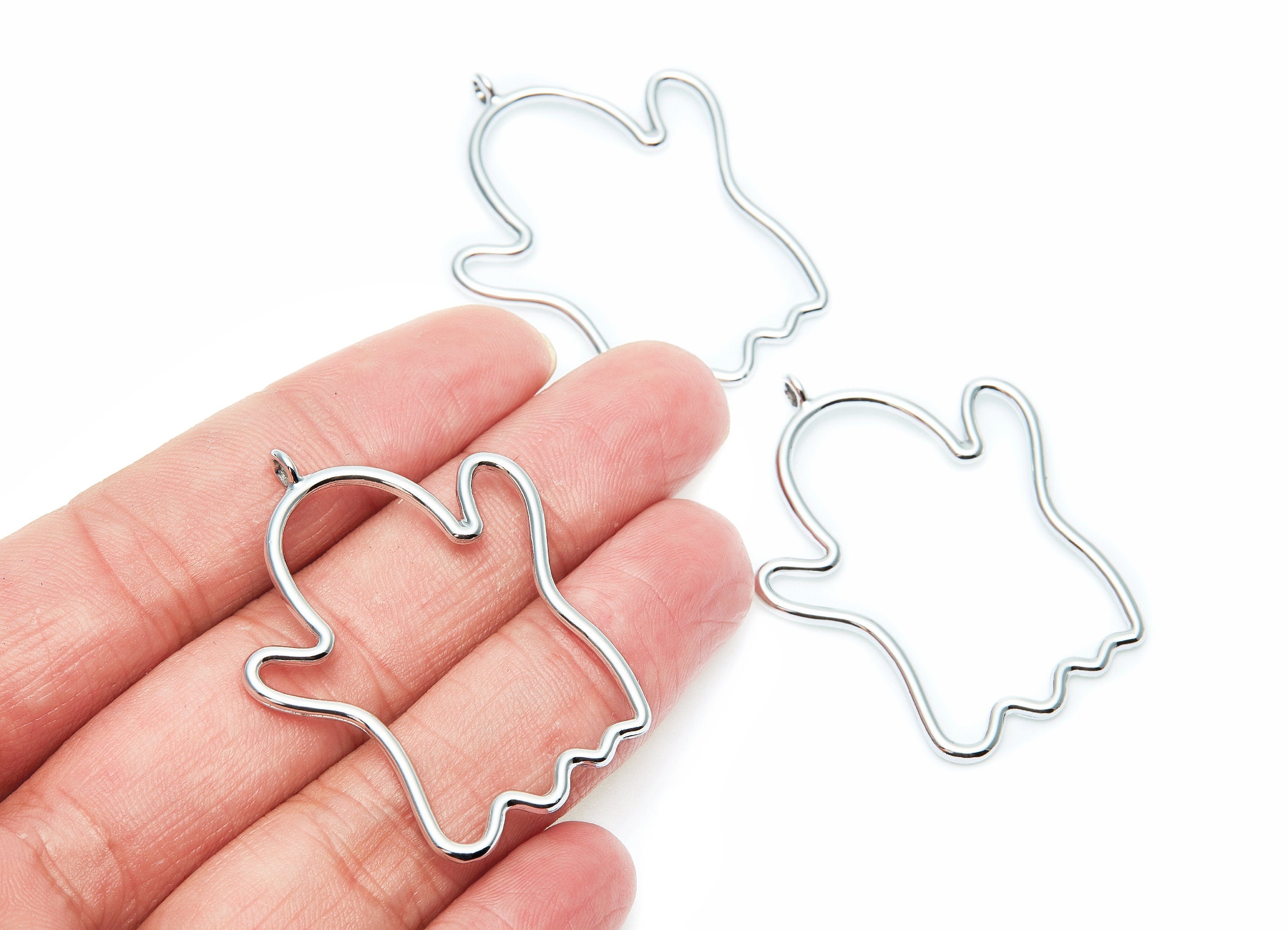 Big Ghost Shaped Charms- Zinc Alloy Earring Finding - Nickel / Silver Tone - Alloy Pendant for Necklace - 45x35x2.03mm - ZZ1278N - DOMEDBAZAAR