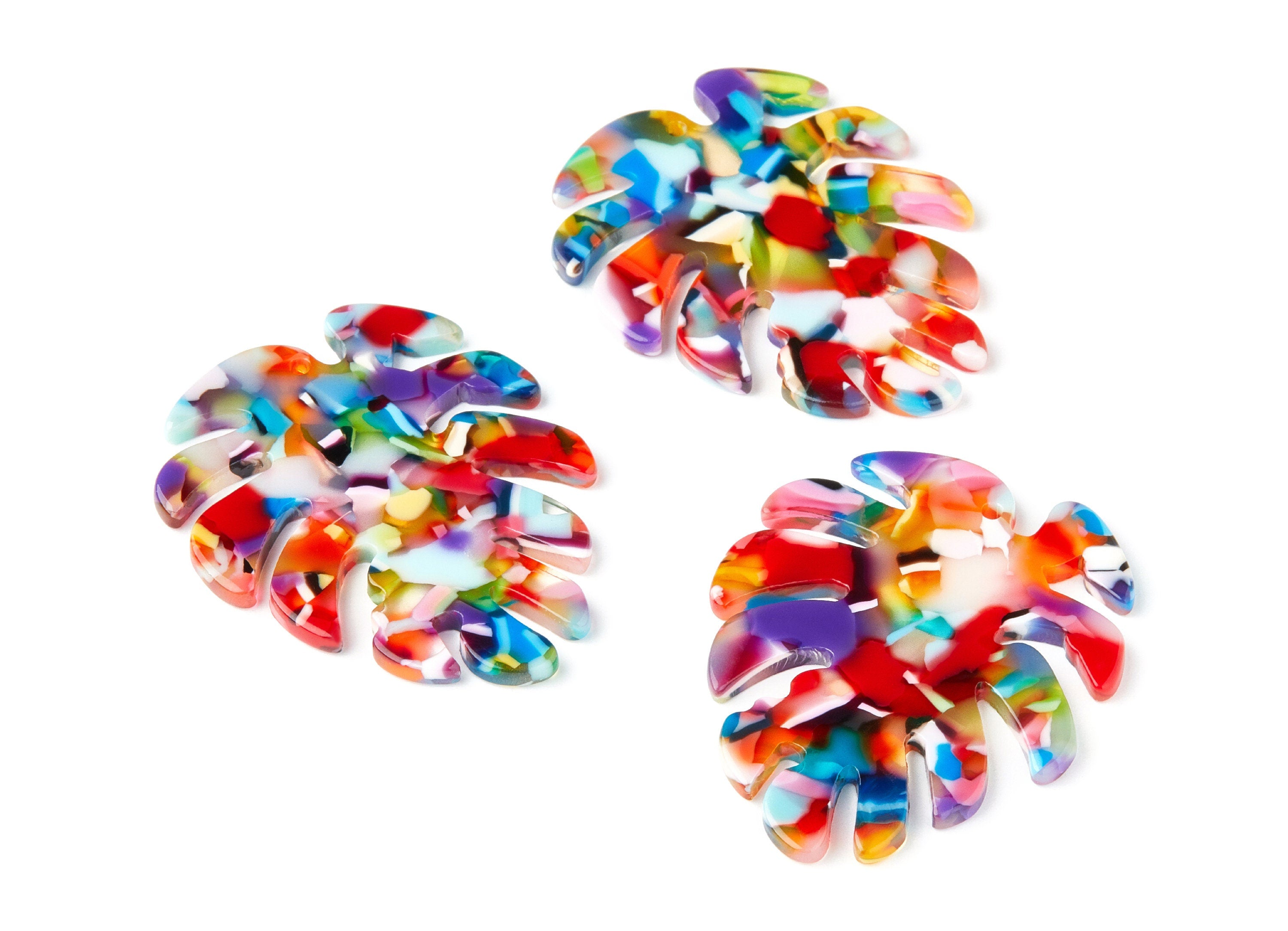 Acetate Leaf Earring Charms - Monstera Leaf Pendant - Earring Findings - Jewelry Supplies - Color Code: A21 - 45.15x38x2.38mm - AC1199L - DOMEDBAZAAR