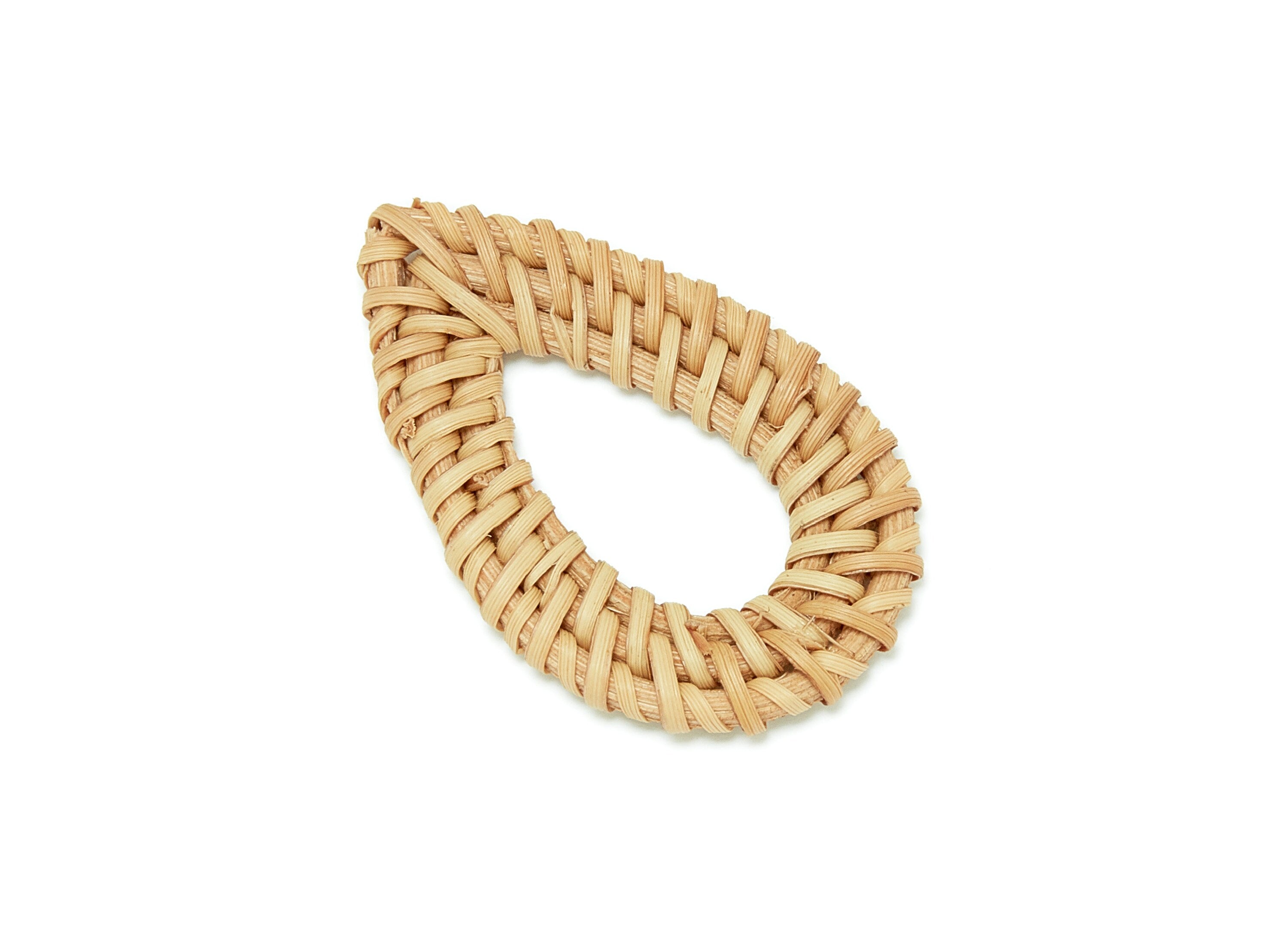 Handwoven Rattan Earrings - Drop Shaped Rattan Pendant - Wooden Straw Earring - Jewelery Handmade - 51x51x4.94mm - RT1057 - DOMEDBAZAAR