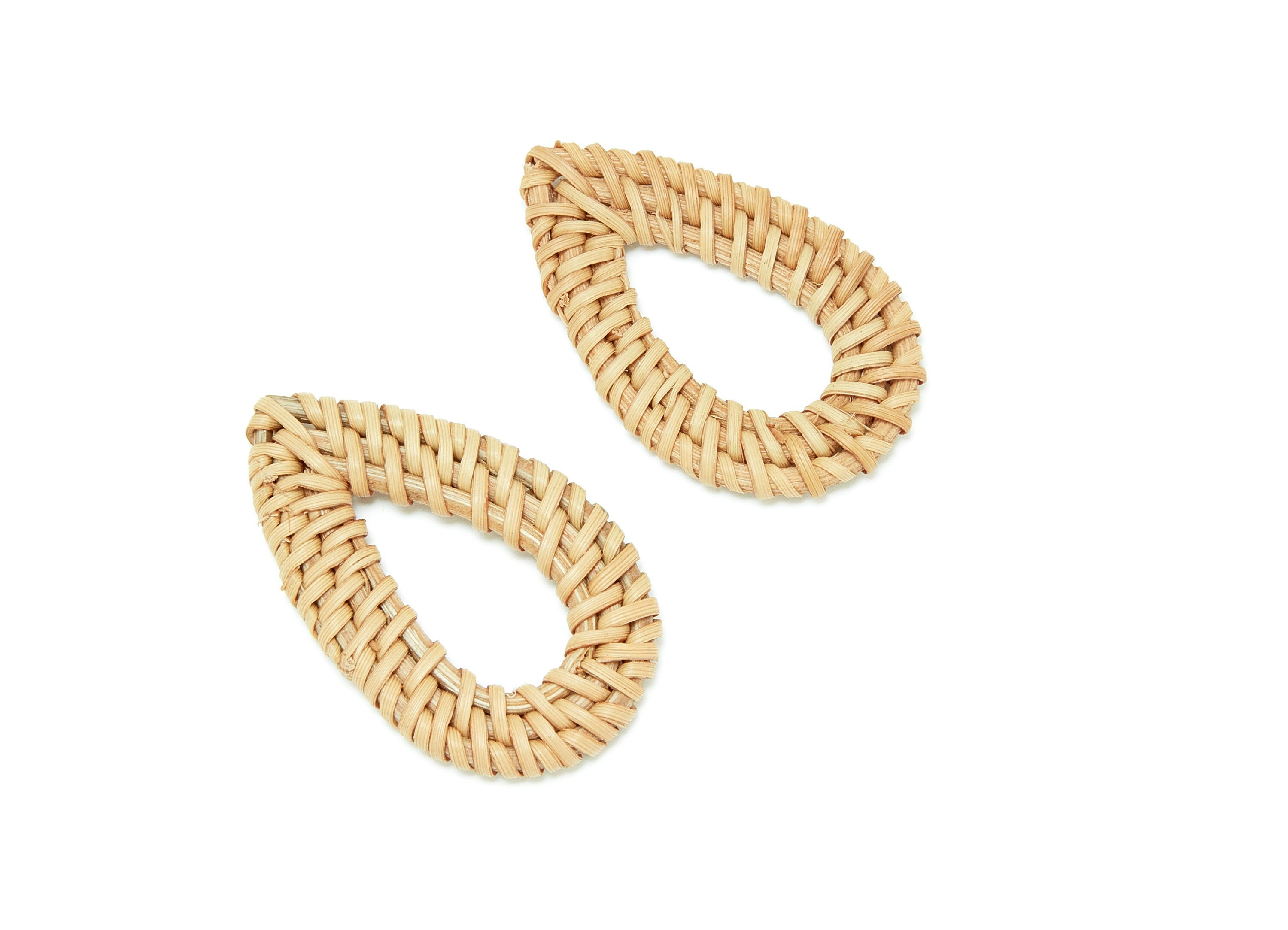 Handwoven Rattan Earrings - Drop Shaped Rattan Pendant - Wooden Straw Earring - Jewelery Handmade - 51x51x4.94mm - RT1057 - DOMEDBAZAAR
