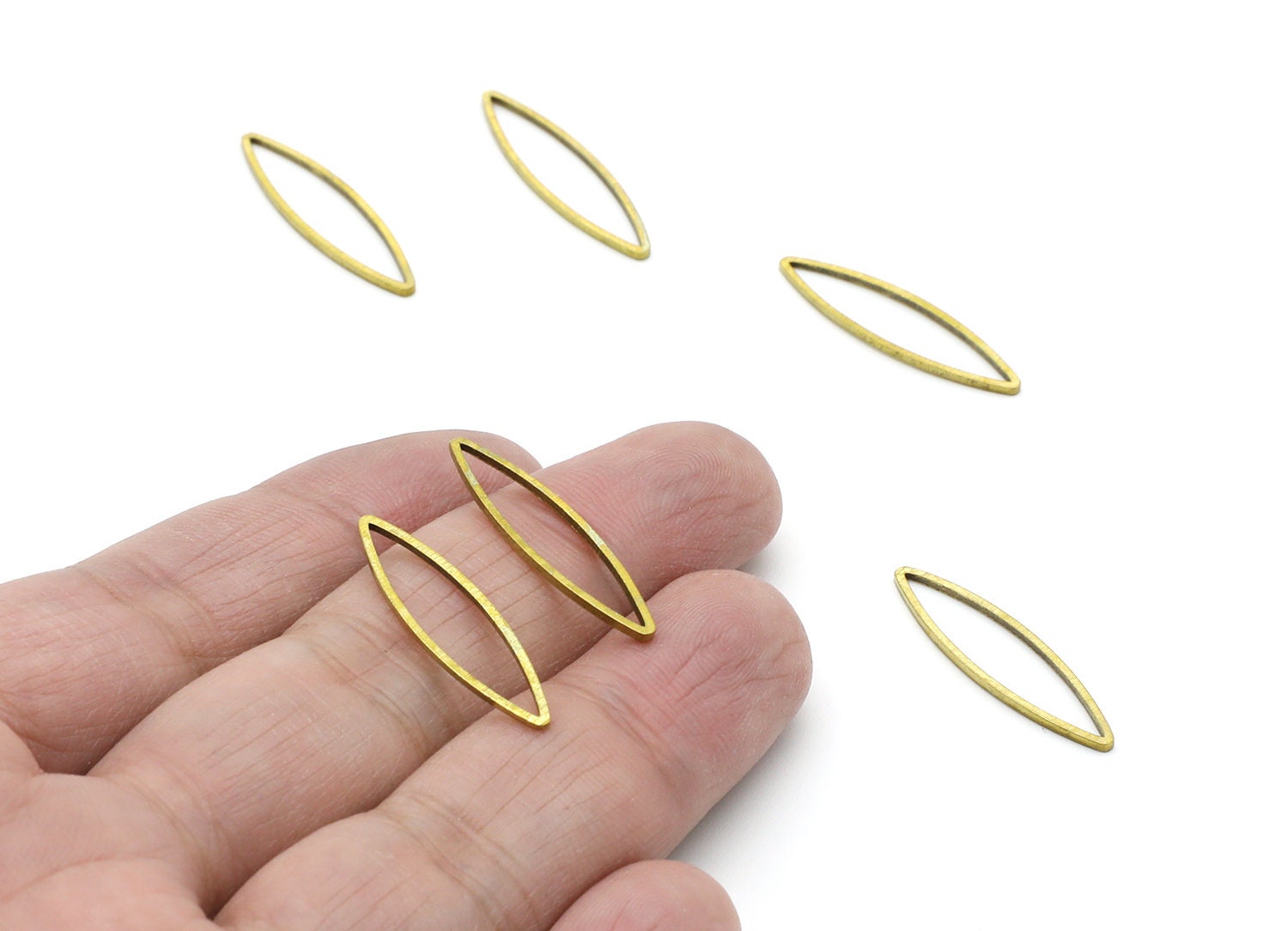 Raw Brass Marquise Ring Charms - Marquise Shaped Brass Connector - Jewelry Supplies - 27,25x7,17x0,95mm - PP1390 - DOMEDBAZAAR
