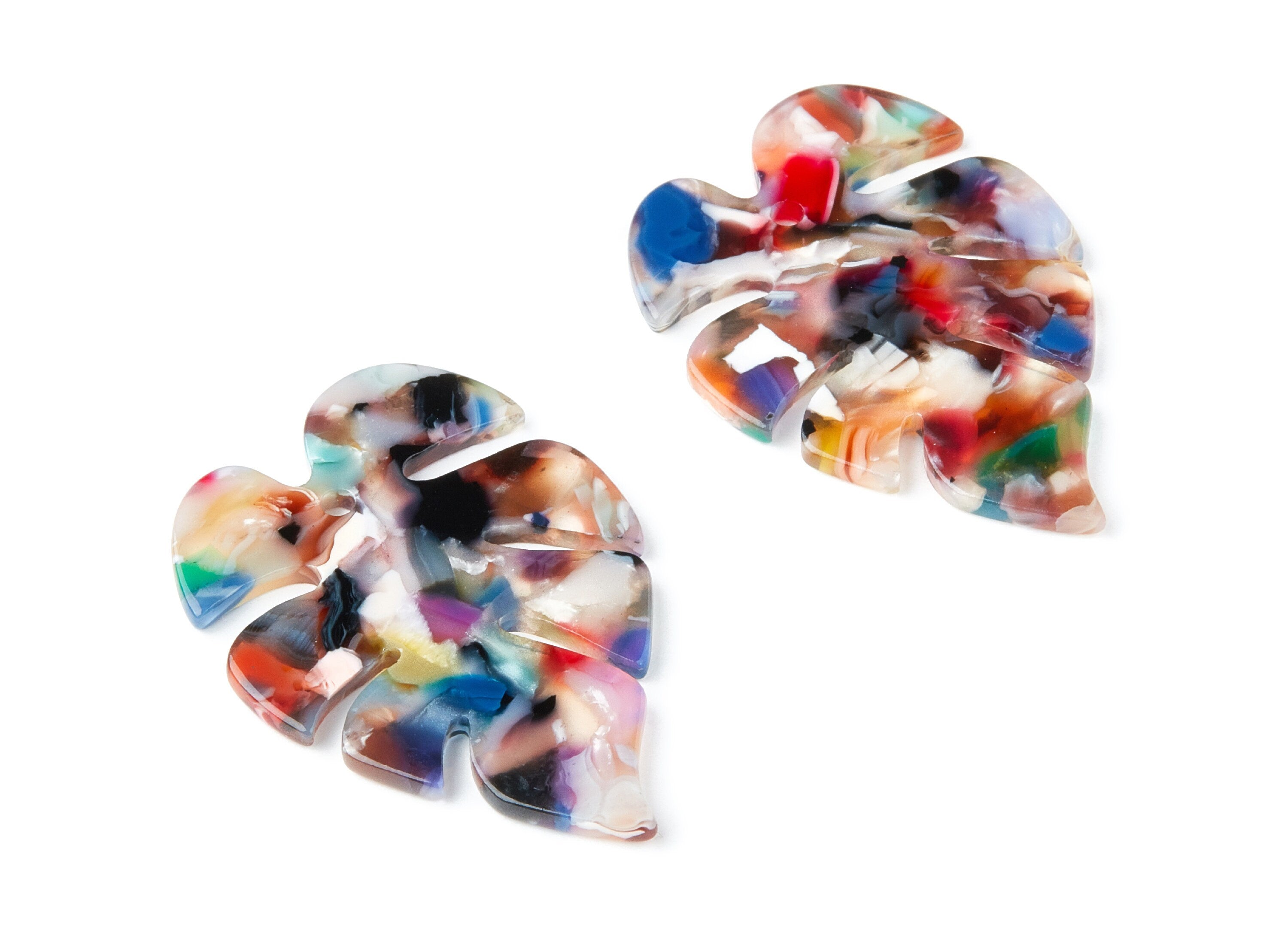 Acetate Leaf Earring Charms - Leaf Shaped Pendant - Earring Findings - Jewelry Supplies - Color Code: A60 - 44x35x2.5mm - AC1146A - DOMEDBAZAAR