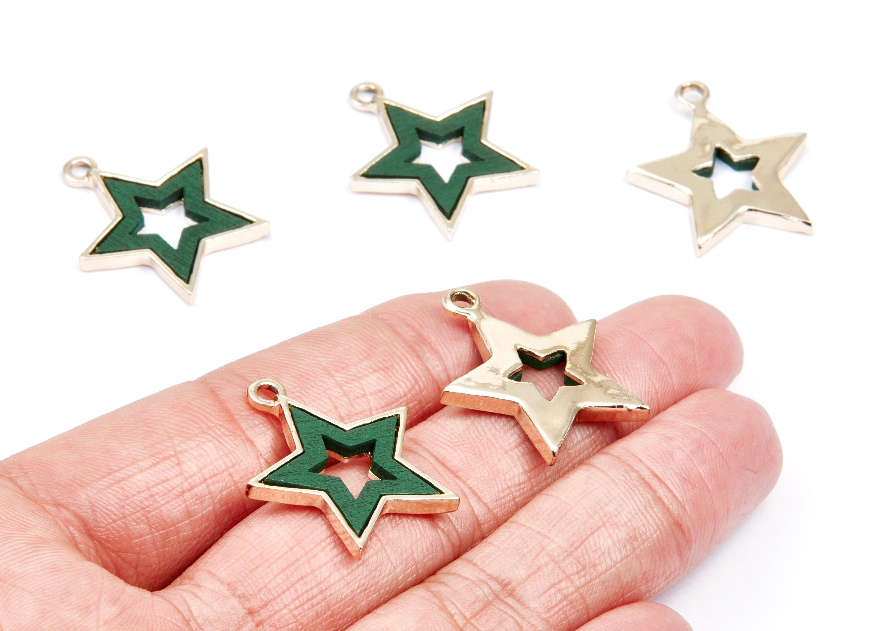 Star Shaped Charms - Zinc Alloy Earring Findings - Gold Tone Connector - Alloy Pendant for Necklace - 28x24,3x3,2mm - ZZ1229A - DOMEDBAZAAR