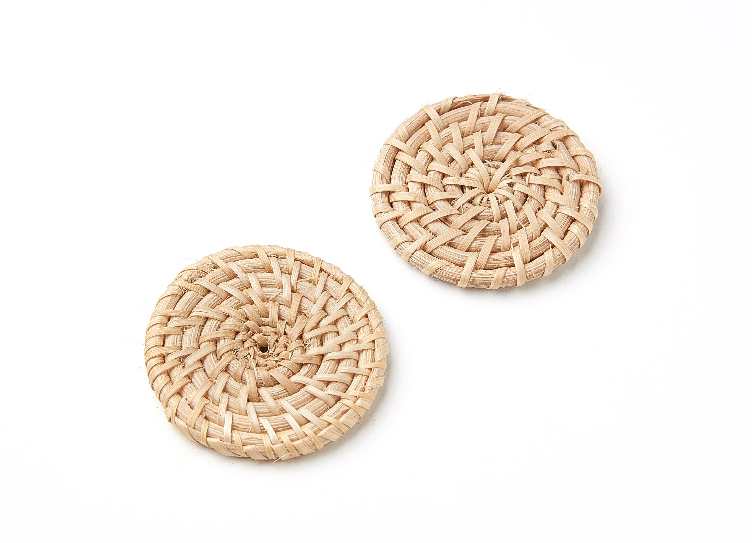 Handwoven Rattan Earrings - Coin Shaped Rattan Pendant - Wooden Straw Earring - Jewelery Handmade - 40.4x40.4x4.18mm - RT1029 - DOMEDBAZAAR