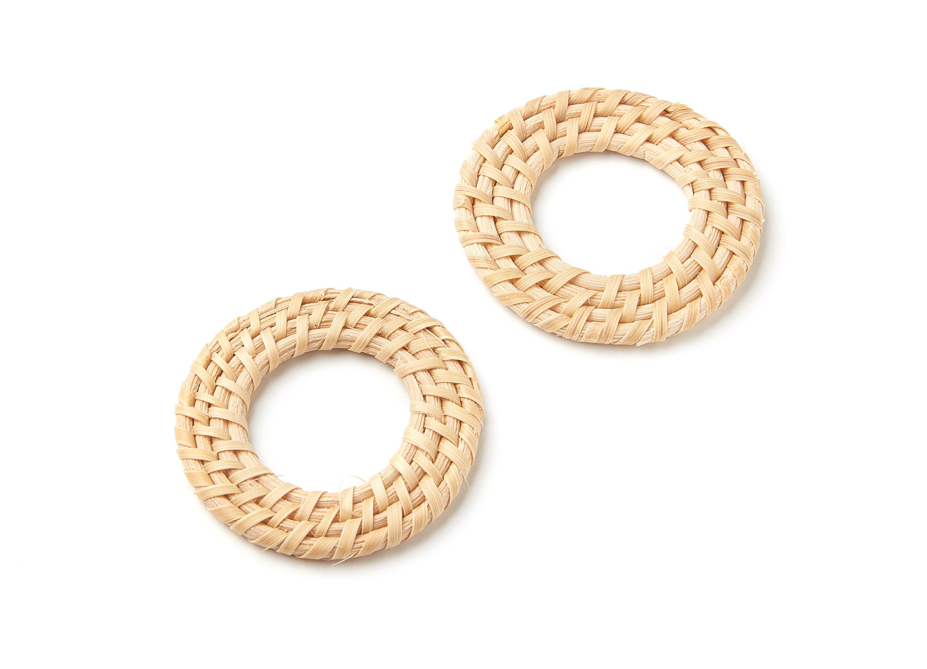Handwoven Rattan Earrings - Round Shaped Rattan Pendant - Wooden Straw Earring - Jewelery Handmade - 52.2x52.2x4.14mm - RT1047 - DOMEDBAZAAR