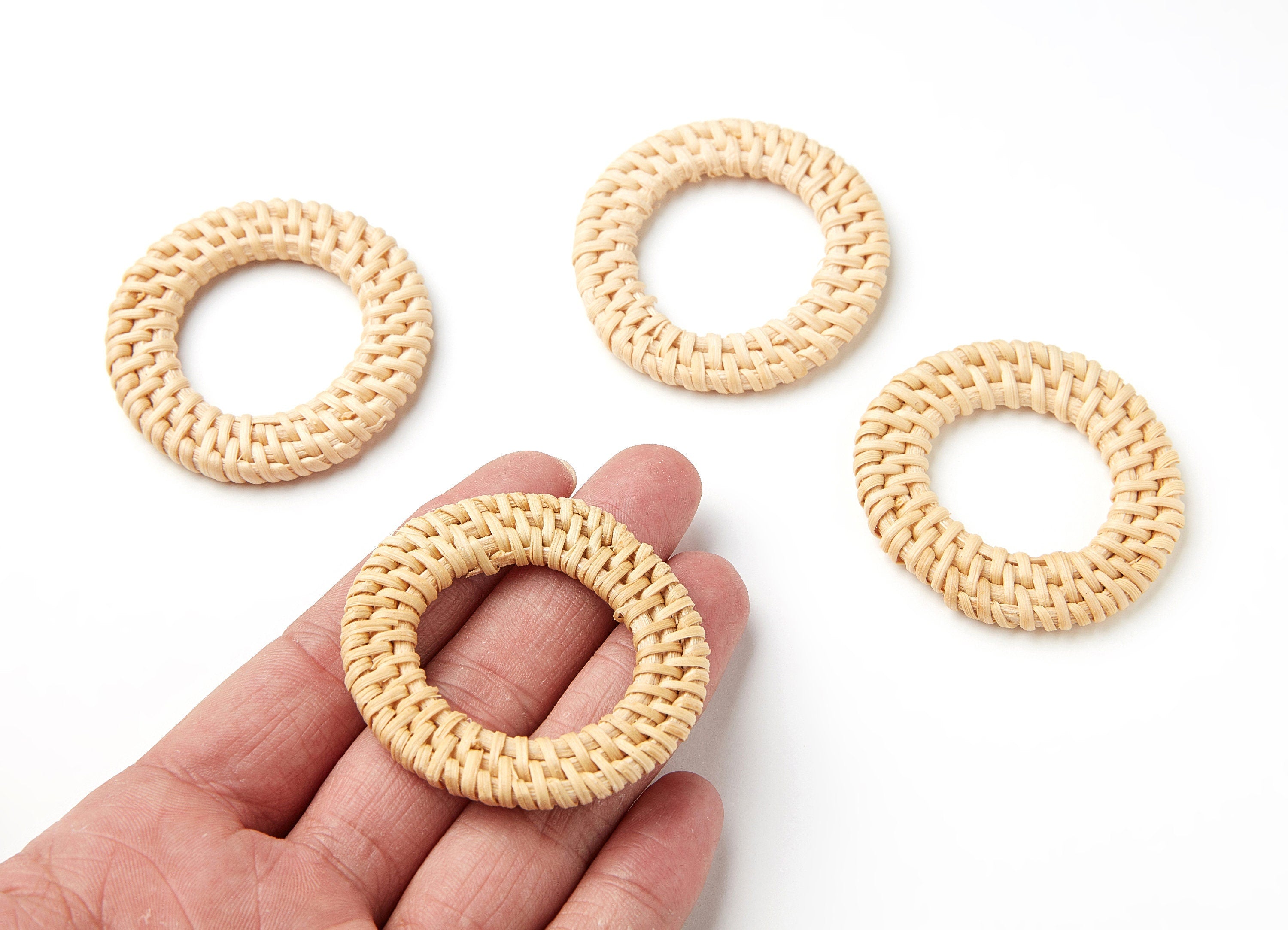 Handwoven Rattan Earrings - Round Shaped Rattan Pendant - Wooden Straw Earring - Jewelery Handmade - 49.9x49.9x5.23mm - RT1021 - DOMEDBAZAAR
