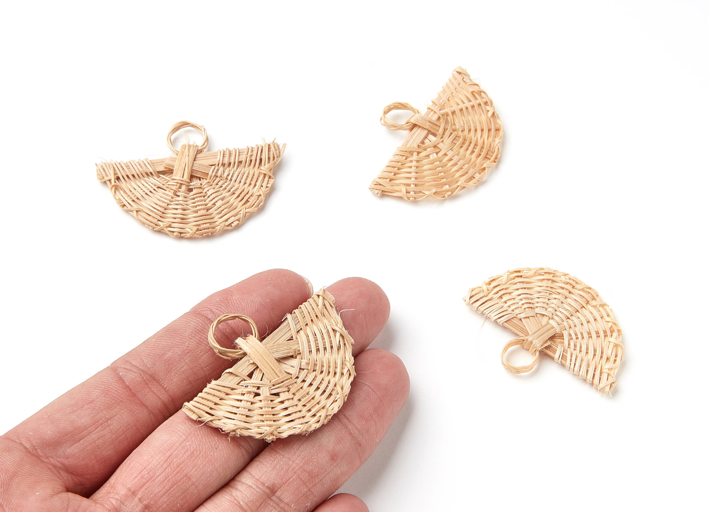 Handwoven Rattan Earrings - Fun Shaped Rattan Pendant - Wooden Straw Earring - Jewellery Handmade - 45.45x32.3x4mm - RT1059 - DOMEDBAZAAR