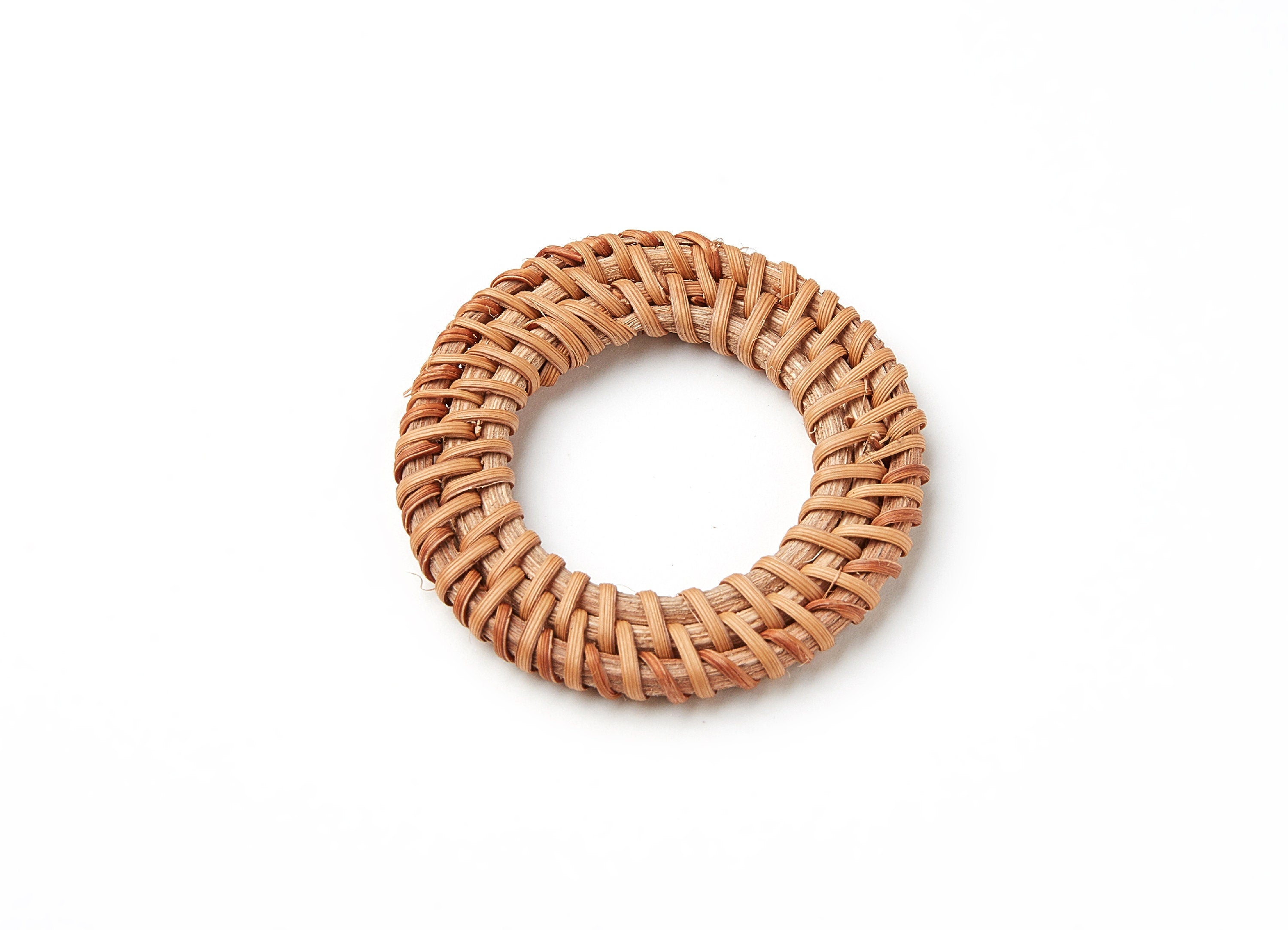 Handwoven Rattan Earrings - Round Shaped Rattan Pendant - Wooden Straw Earring - Jewelery Handmade - 50.1x50.1x4.78mm - RT1020 - DOMEDBAZAAR