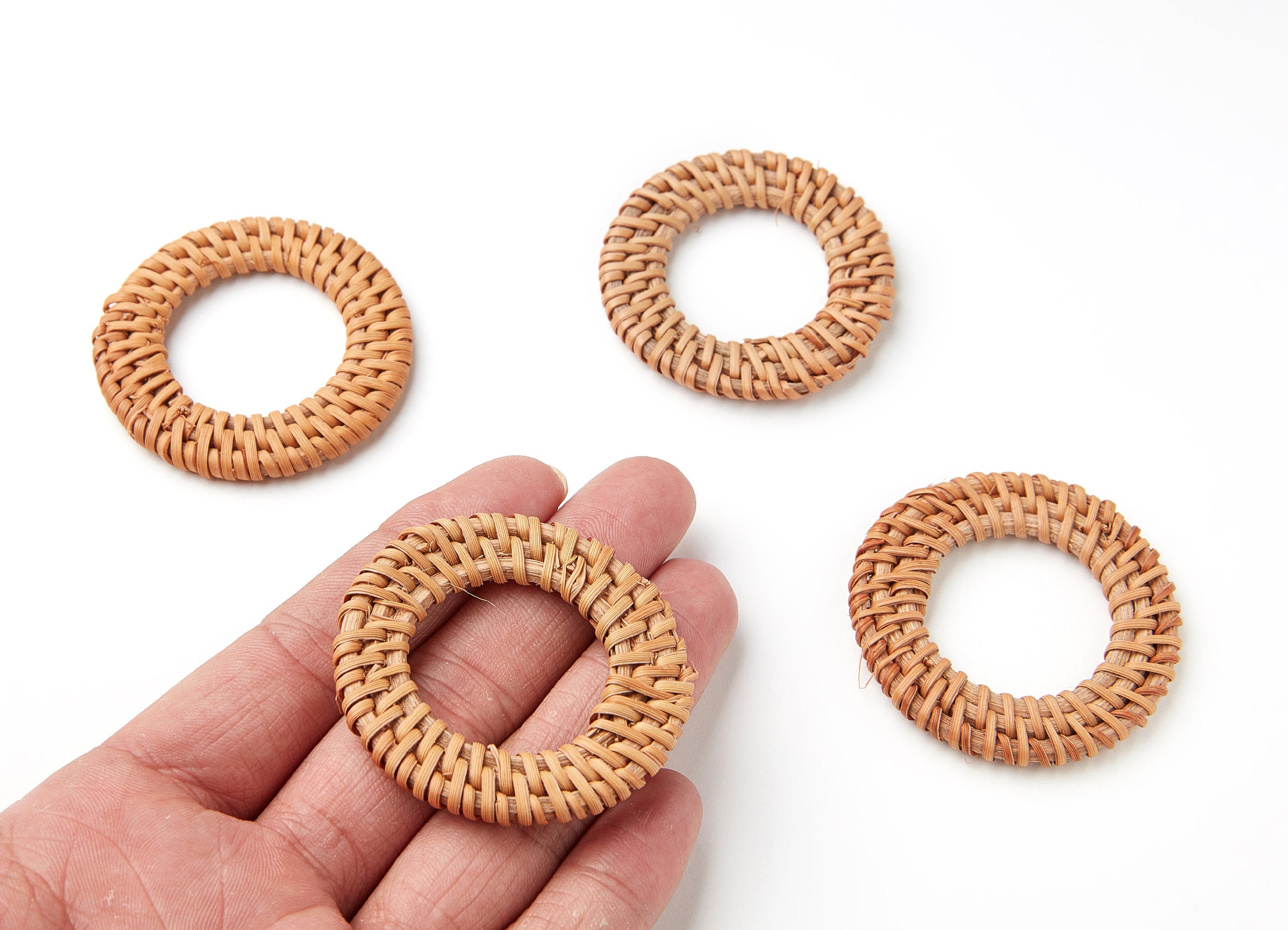 Handwoven Rattan Earrings - Round Shaped Rattan Pendant - Wooden Straw Earring - Jewelery Handmade - 50.1x50.1x4.78mm - RT1020 - DOMEDBAZAAR