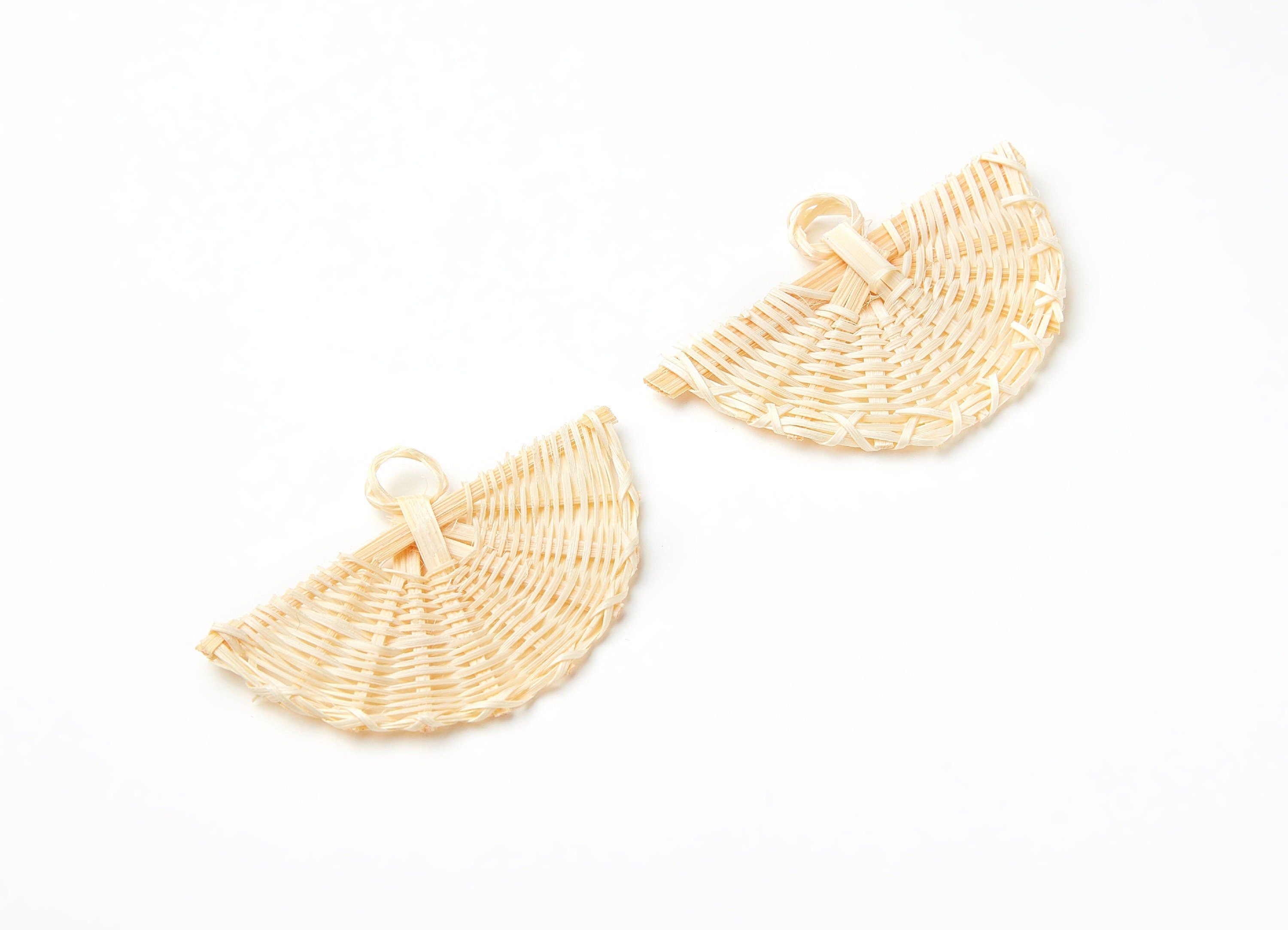 Handwoven Rattan Earrings - Fun Shaped Rattan Pendant - Wooden Straw Earring - Jewelery Handmade - 59.97x38.65x4.45mm - RT1003 - DOMEDBAZAAR