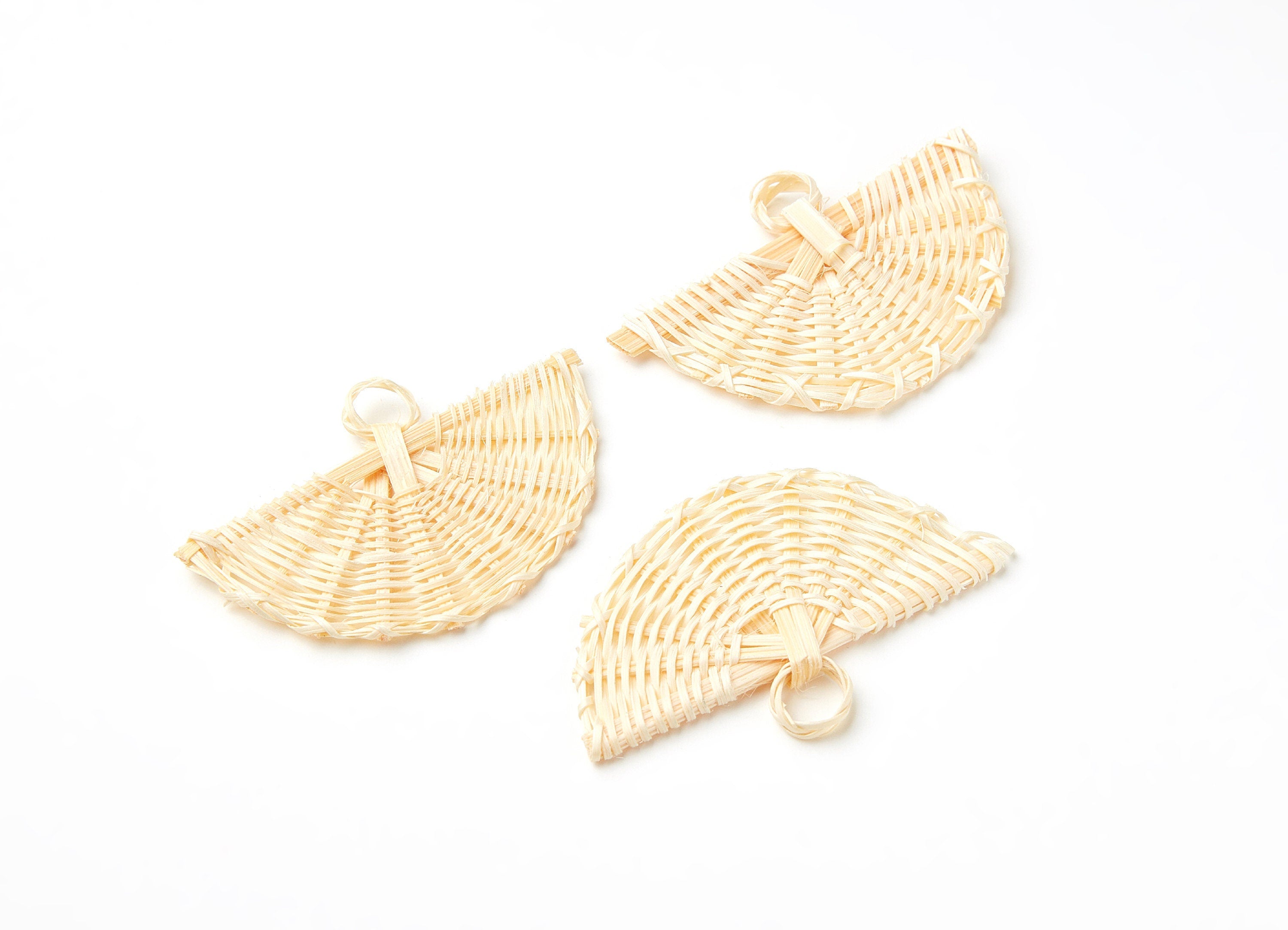 Handwoven Rattan Earrings - Fun Shaped Rattan Pendant - Wooden Straw Earring - Jewelery Handmade - 59.97x38.65x4.45mm - RT1003 - DOMEDBAZAAR
