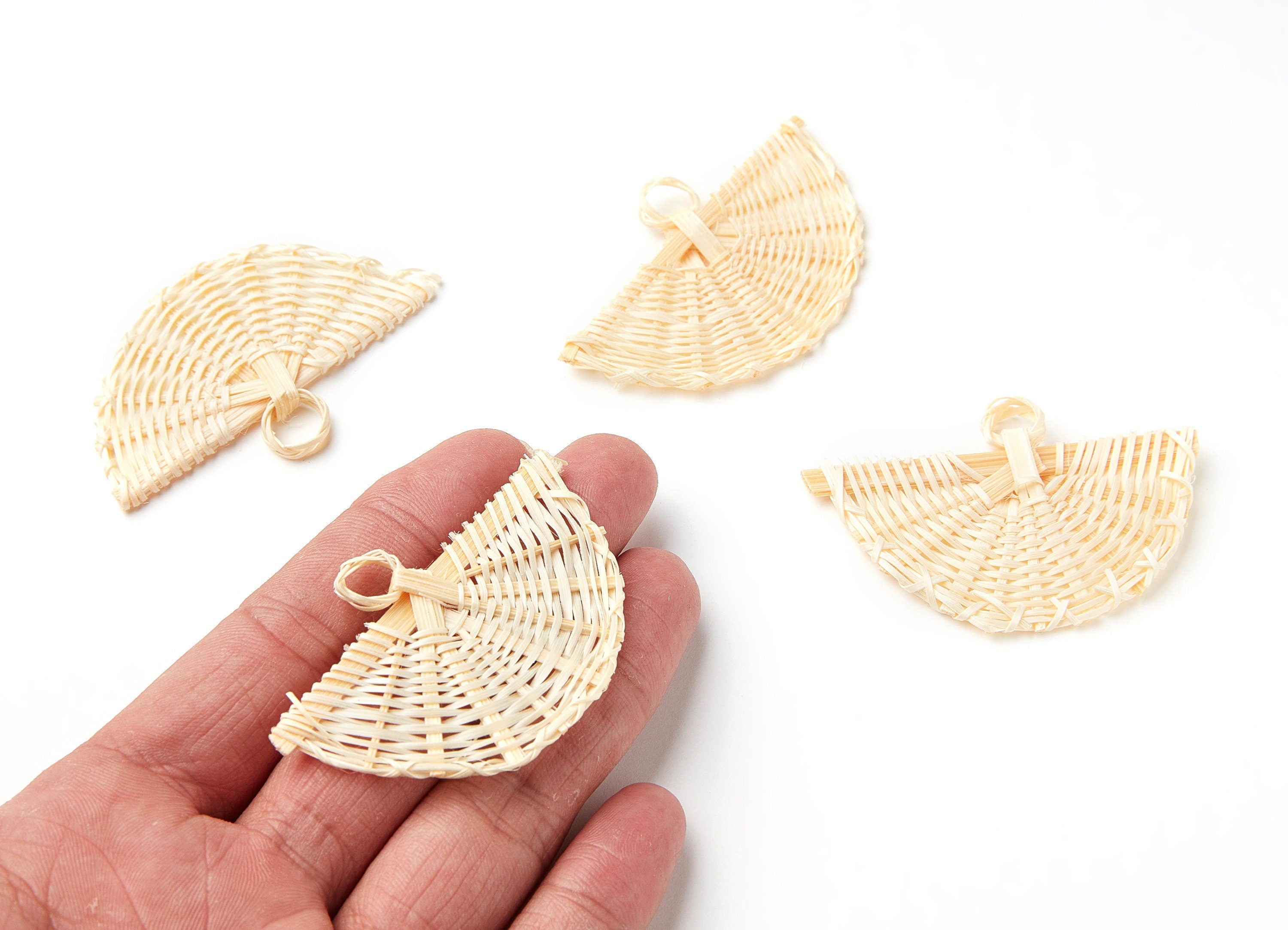 Handwoven Rattan Earrings - Fun Shaped Rattan Pendant - Wooden Straw Earring - Jewelery Handmade - 59.97x38.65x4.45mm - RT1003 - DOMEDBAZAAR