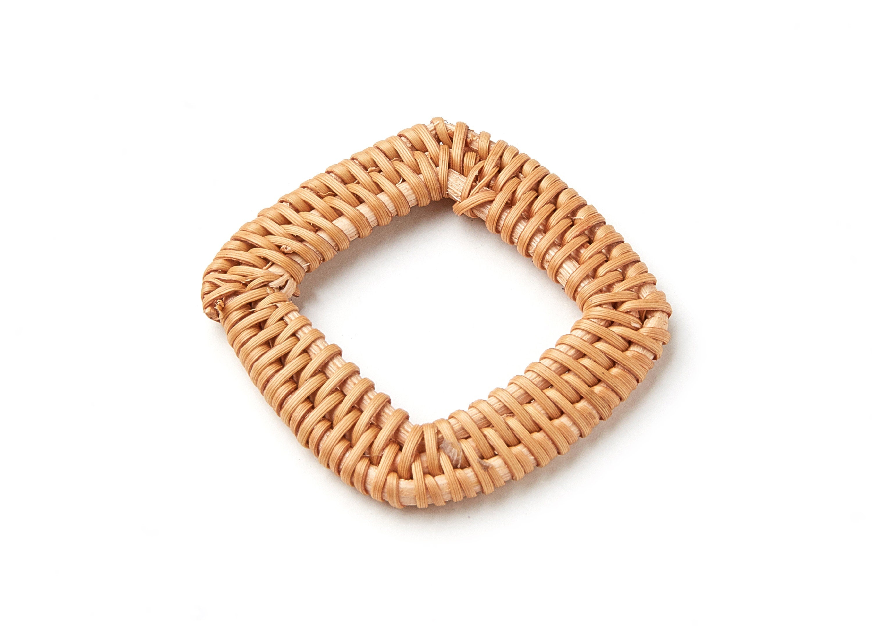 Handwoven Rattan Earrings - Rectangle Shaped Rattan Pendant - Wooden Straw Earring - Jewelery Handmade - 58x46x4.2mm - RT1062 - DOMEDBAZAAR
