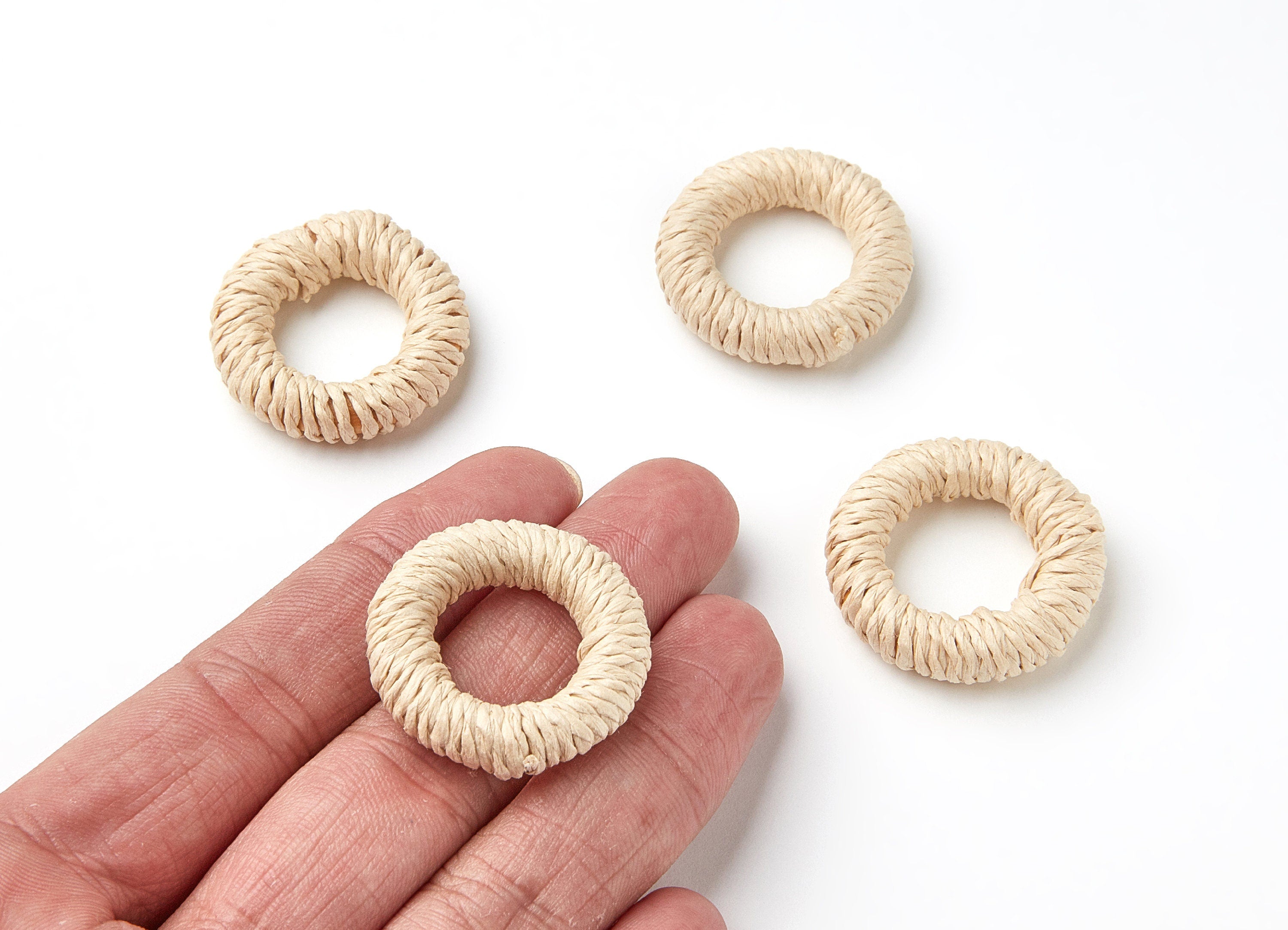 Handwoven Rattan Earrings - Round Shaped Rattan Pendant - Wooden Straw Earring - Jewelery Handmade - 30.44x30.44x7.58mm - RT1024 - DOMEDBAZAAR