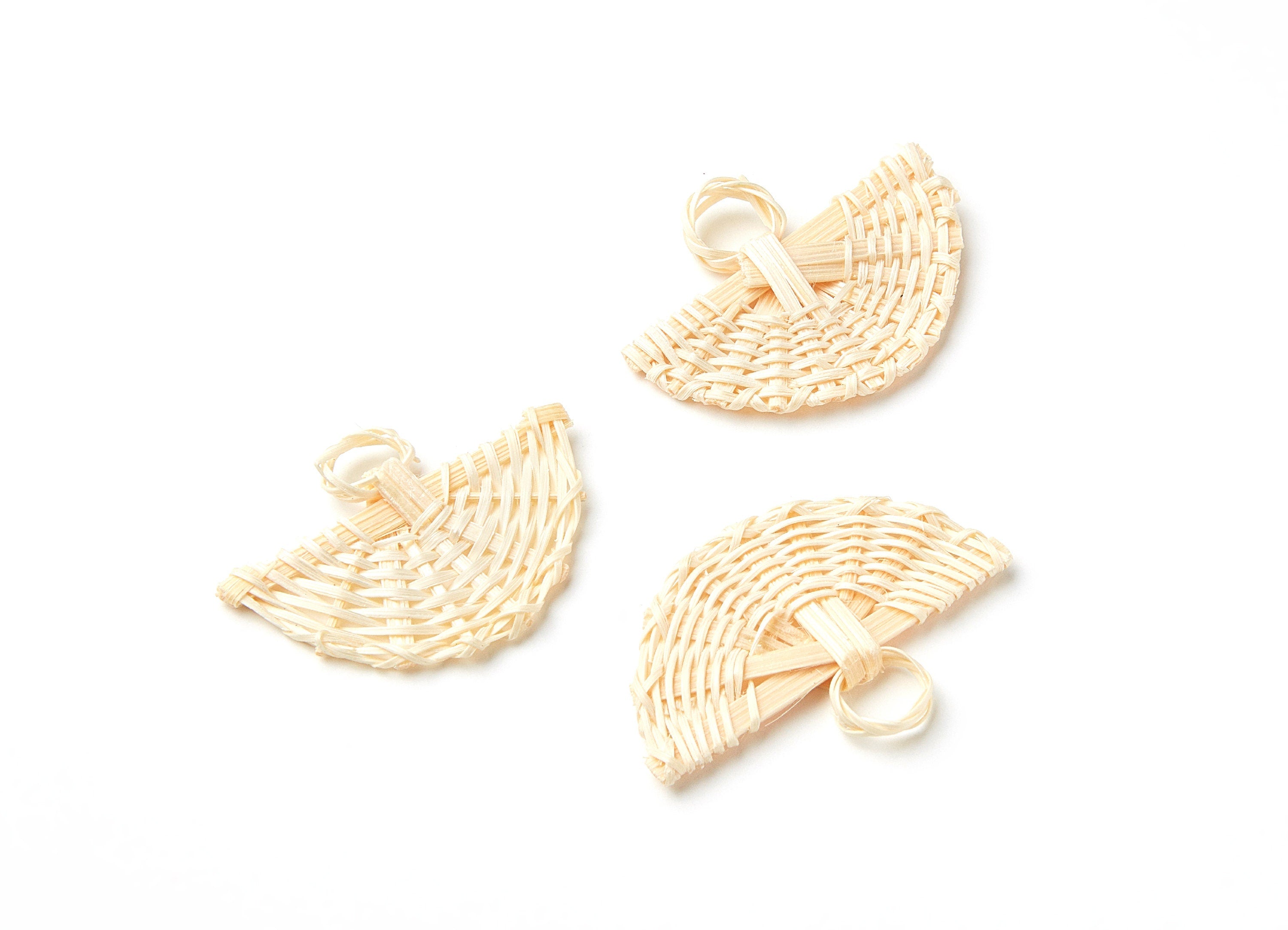 Handwoven Rattan Earrings - Fun Shaped Rattan Pendant - Wooden Straw Earring - Jewelery Handmade - 41.07x30.94x4mm - RT1002 - DOMEDBAZAAR