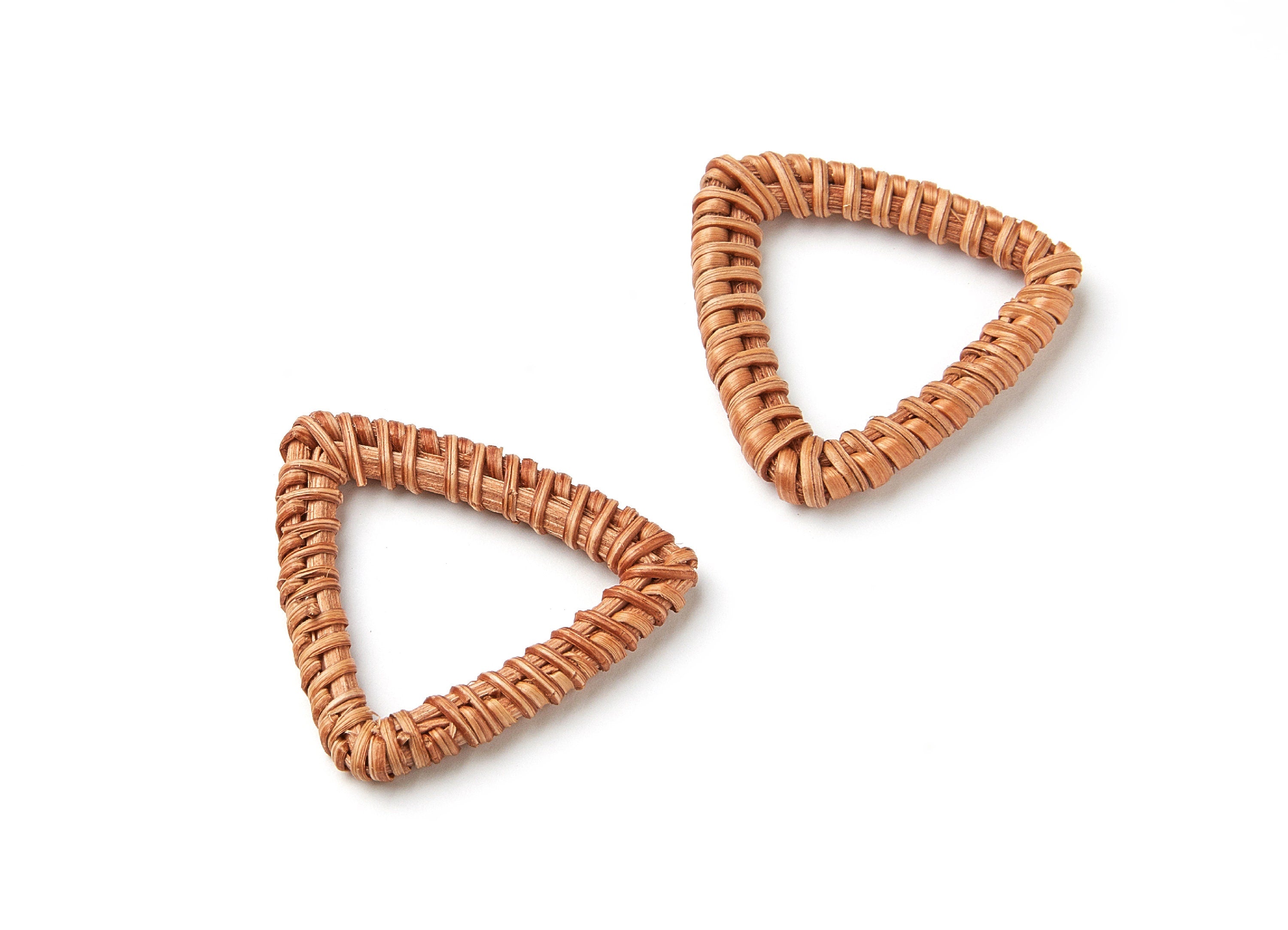 Handwoven Rattan Earrings - Triangle Shaped Rattan Pendant - Wooden Straw Earring - Jewelery Handmade - 40.99x40x4.2mm - RT1035 - DOMEDBAZAAR