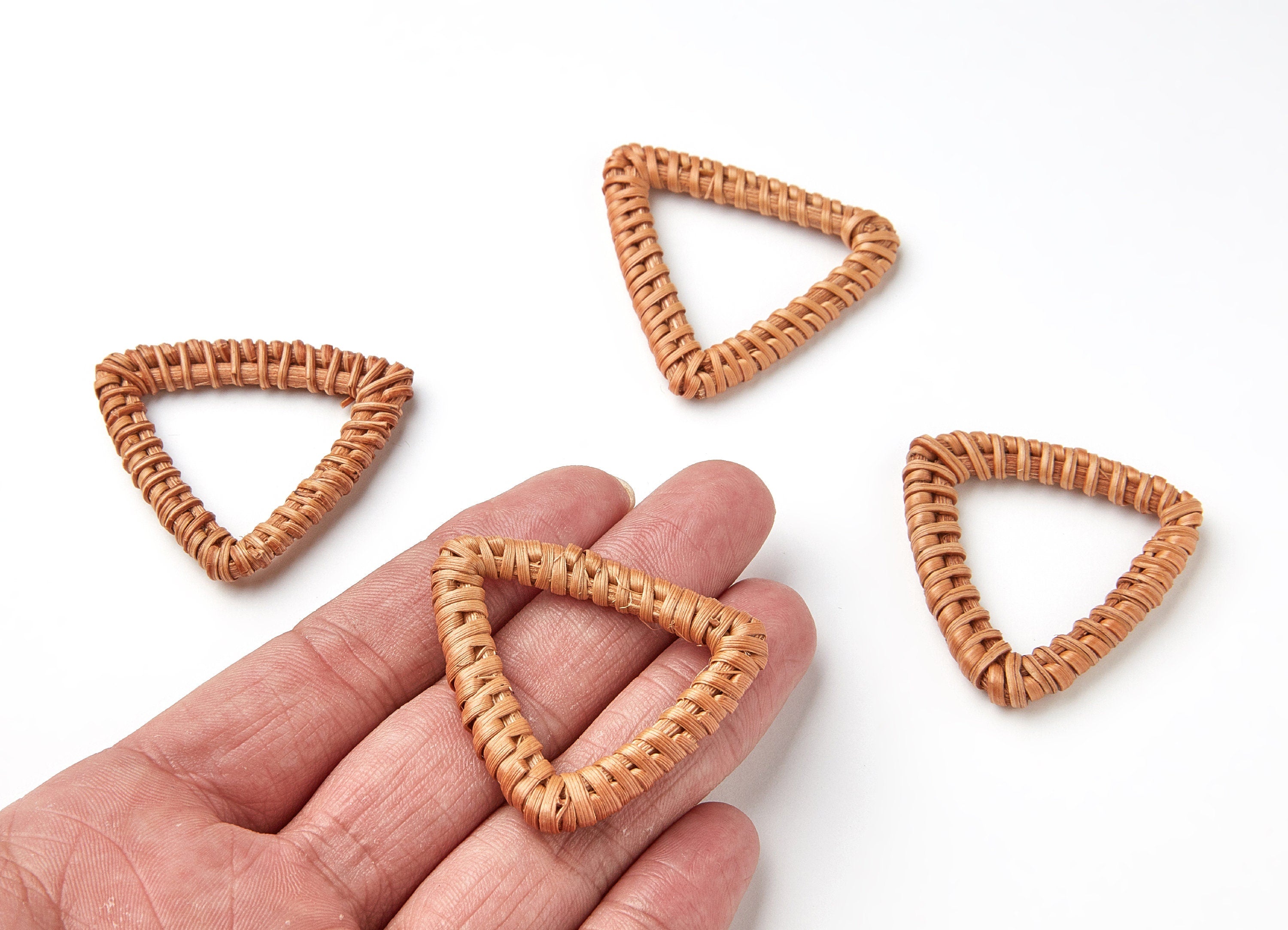 Handwoven Rattan Earrings - Triangle Shaped Rattan Pendant - Wooden Straw Earring - Jewelery Handmade - 40.99x40x4.2mm - RT1035 - DOMEDBAZAAR