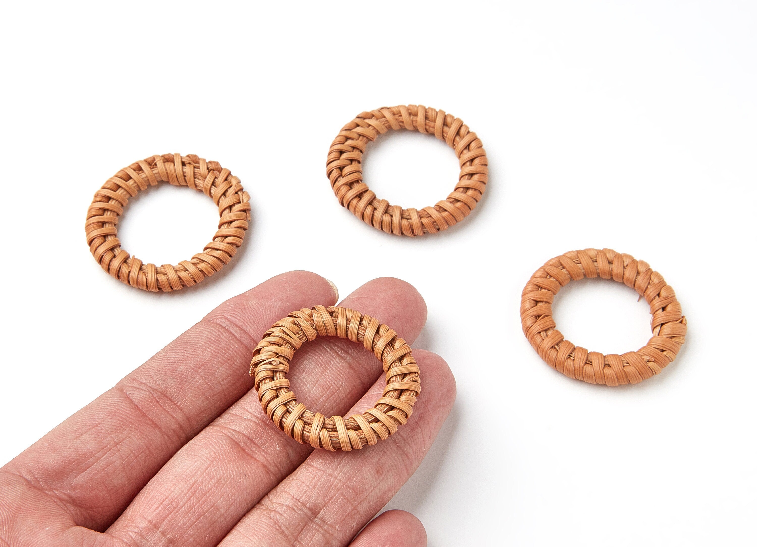 Handwoven Rattan Earrings - Round Shaped Rattan Pendant - Wooden Straw Earring - Jewelery Handmade - 34.89x34.89x4.74mm - RT1025 - DOMEDBAZAAR