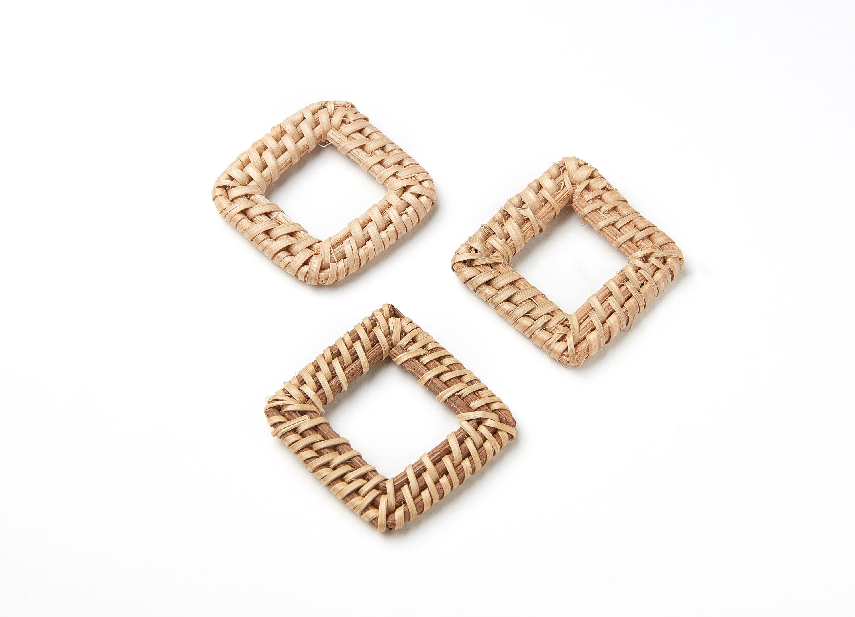 Handwoven Rattan Earrings - Square Shaped Rattan Pendant - Wooden Straw Earring - Jewelery Handmade - 40.6x40.6x4.09mm - RT1037 - DOMEDBAZAAR