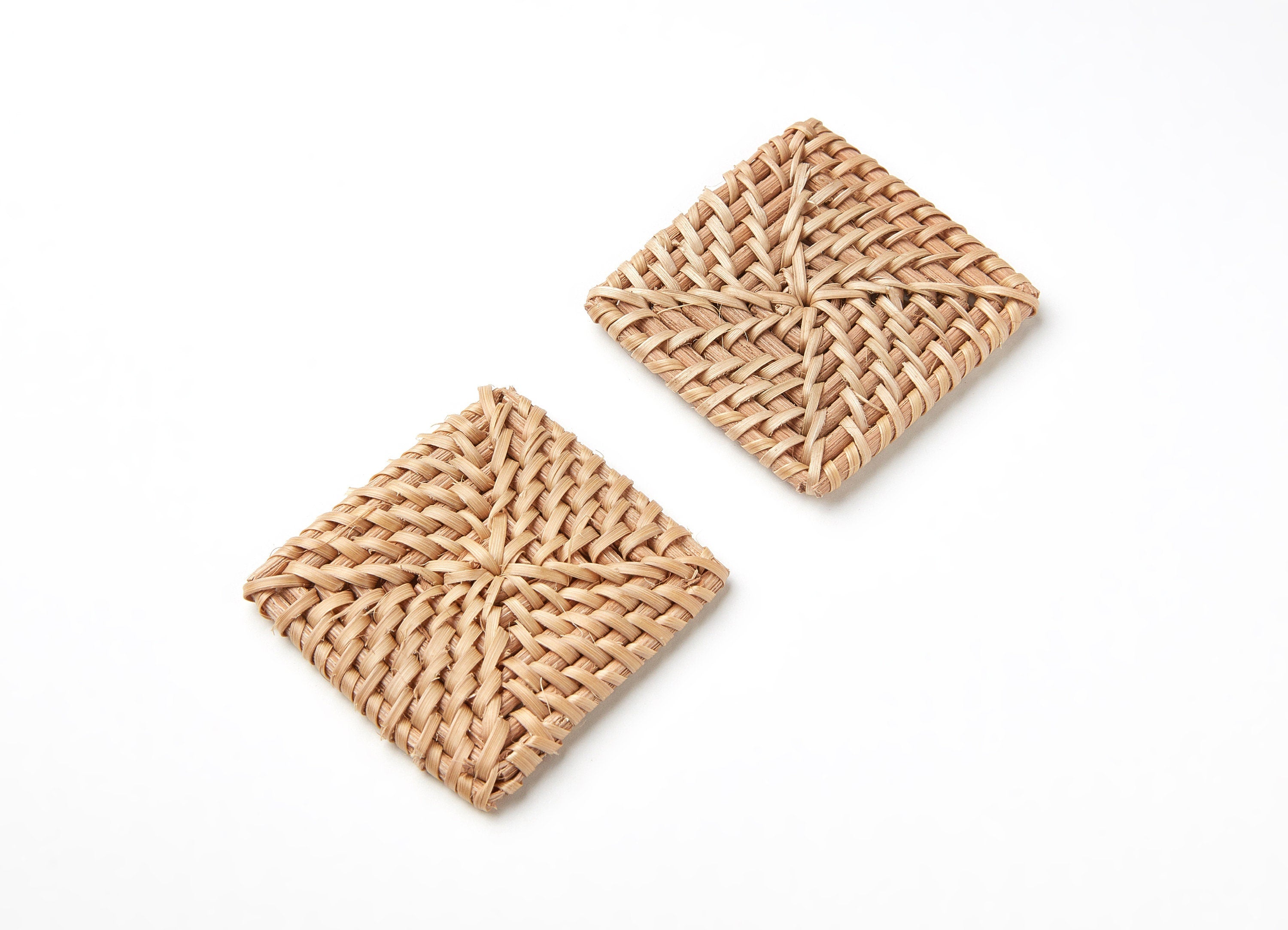 Handwoven Rattan Earrings - Square Shaped Rattan Pendant - Wooden Straw Earring - Jewelery Handmade - 69x51.28x4.7mm - RT1005 - DOMEDBAZAAR
