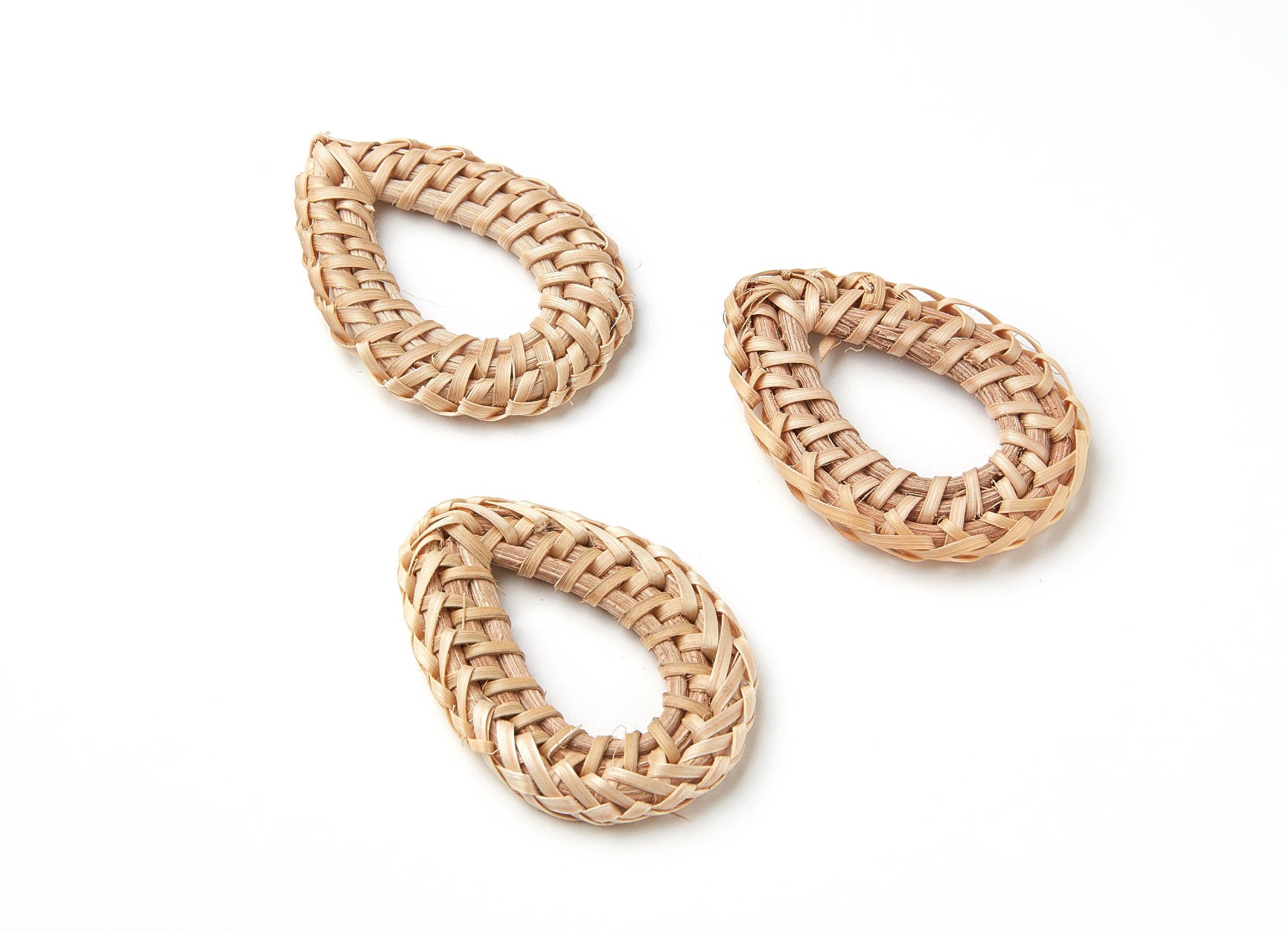 Handwoven Rattan Earrings - Drop Shaped Rattan Pendant - Wooden Straw Earring - Jewelery Handmade - 55.7x55.7x5.34mm - RT1032 - DOMEDBAZAAR