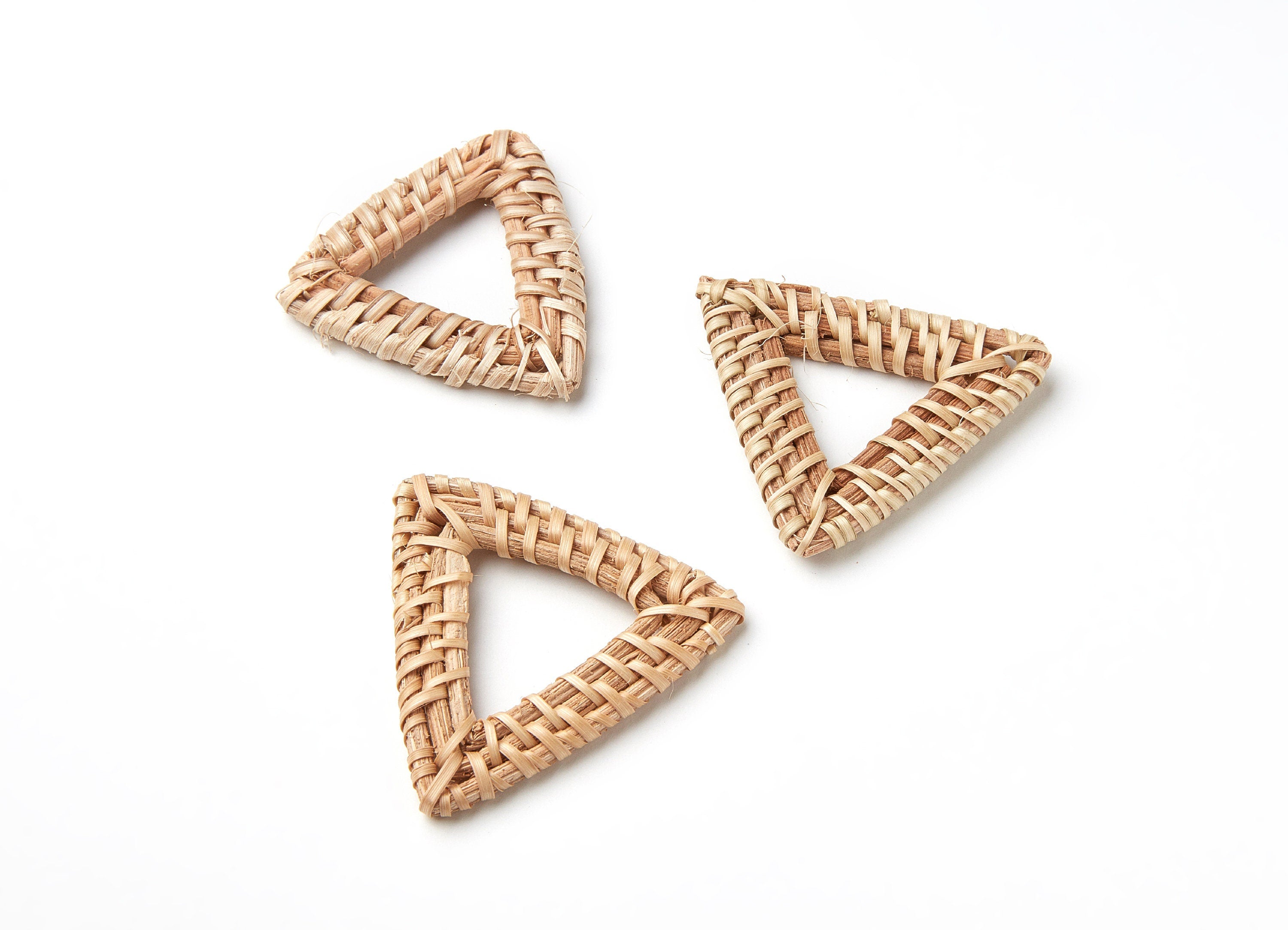 Handwoven Rattan Earrings - Triangle Shaped Rattan Pendant - Wooden Straw Earring - Jewelery Handmade - 50.88x47.38x4.5mm - RT1036 - DOMEDBAZAAR