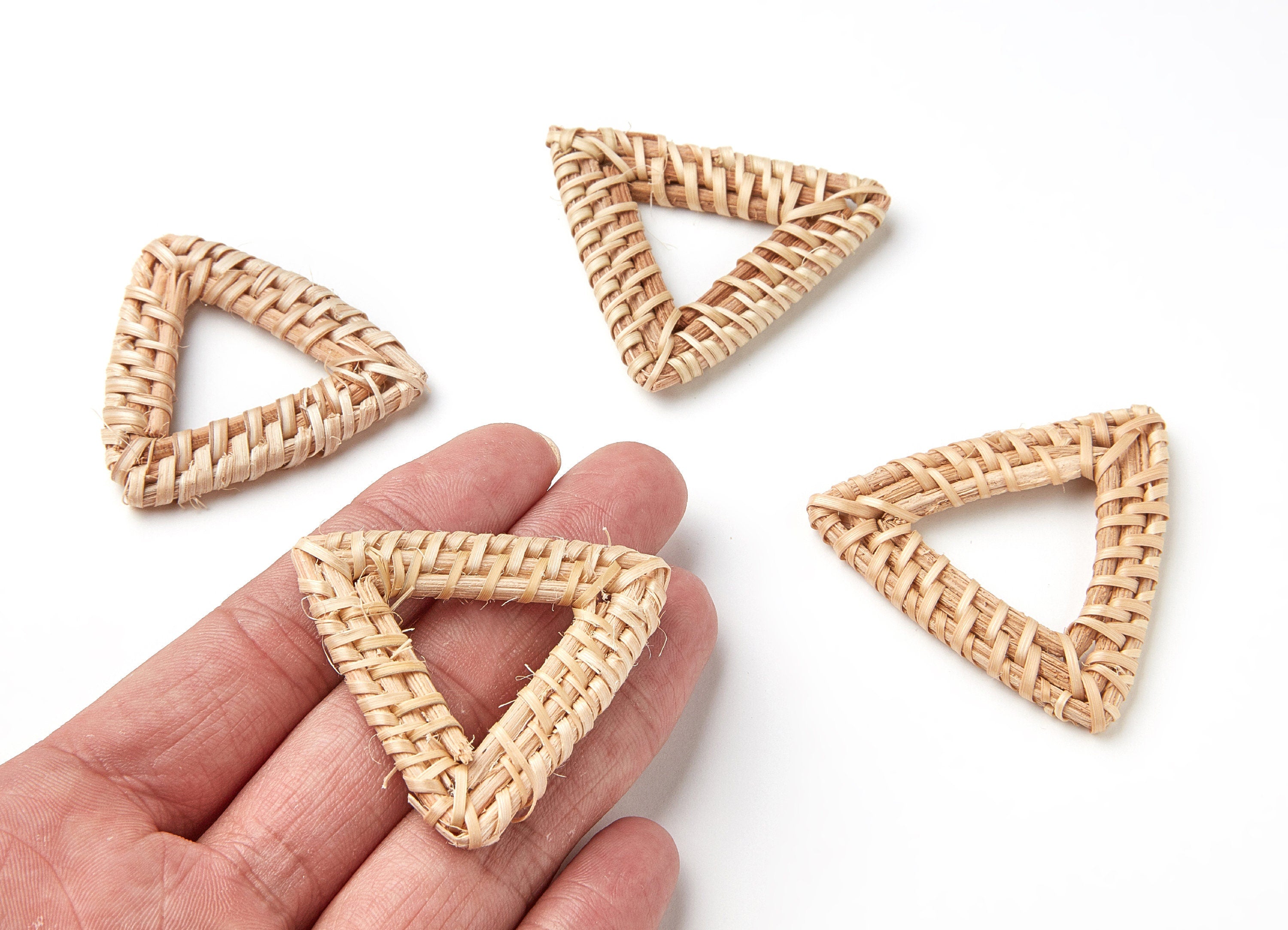 Handwoven Rattan Earrings - Triangle Shaped Rattan Pendant - Wooden Straw Earring - Jewelery Handmade - 50.88x47.38x4.5mm - RT1036 - DOMEDBAZAAR