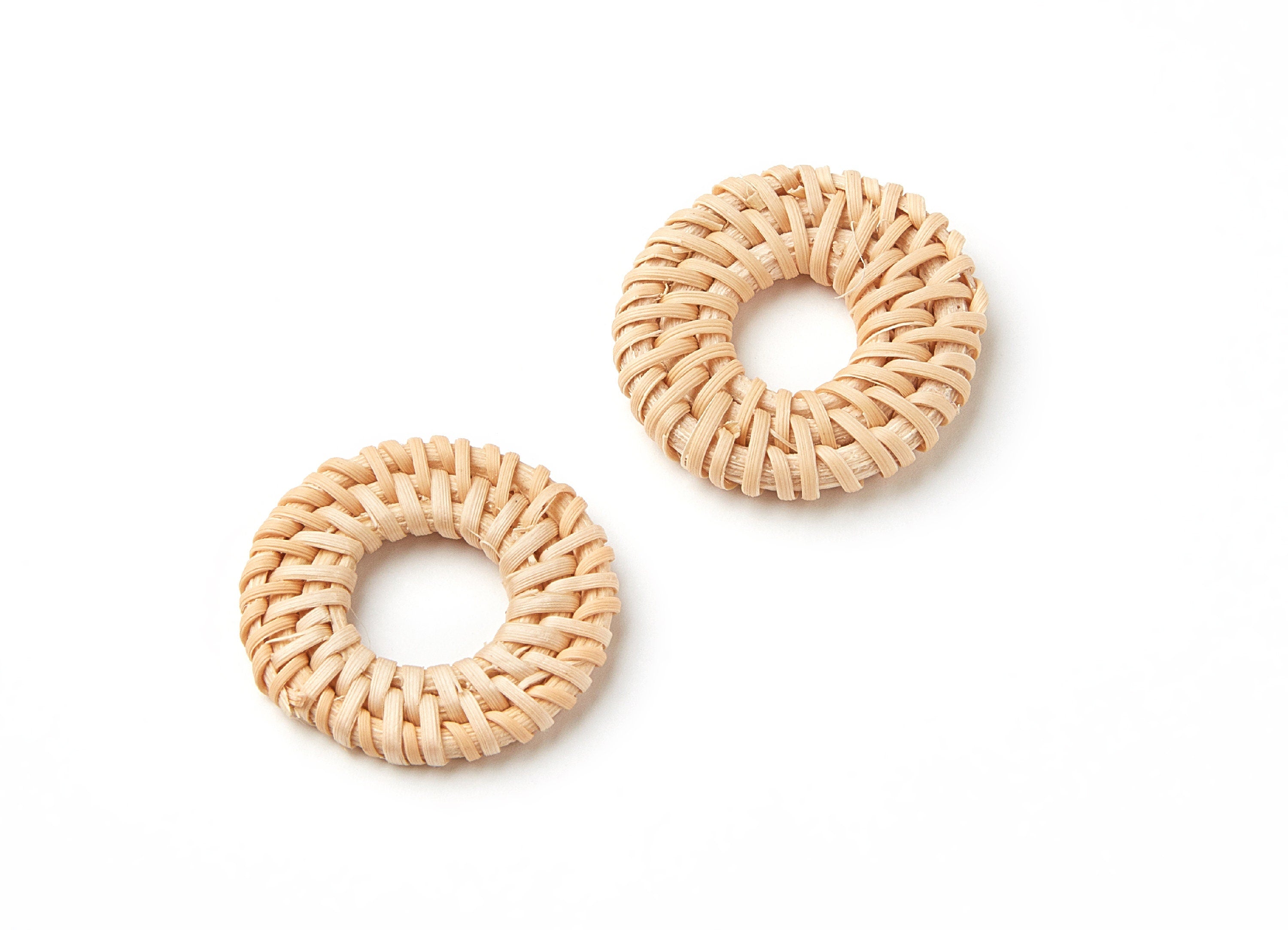 Handwoven Rattan Earrings - Round Shaped Rattan Pendant - Wooden Straw Earring - Jewelery Handmade - 31.87x31.87x4.5mm - RT1010 - DOMEDBAZAAR