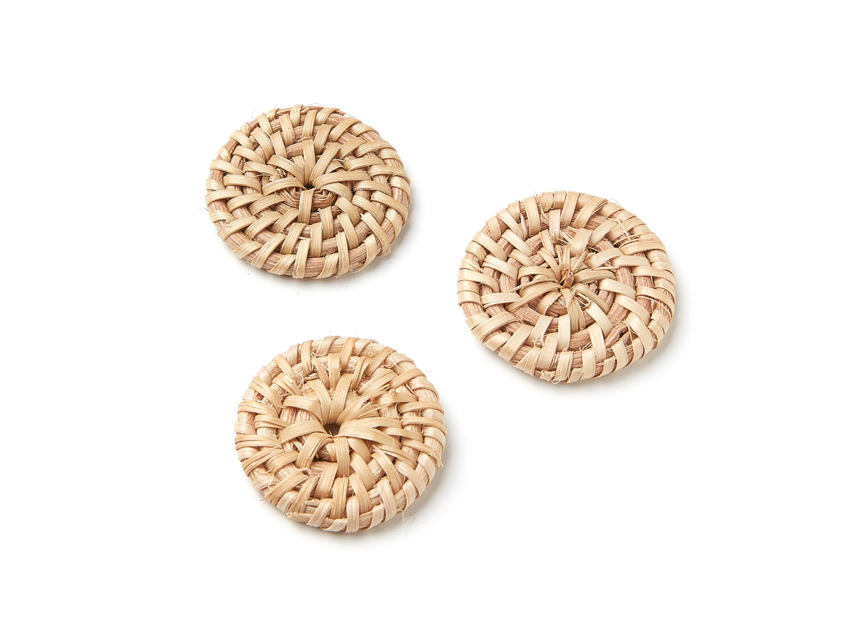 Handwoven Rattan Earrings - Coin Shaped Rattan Pendant - Wooden Straw Earring - Jewelery Handmade - 33.1x33.1x6.3mm - RT1028 - DOMEDBAZAAR