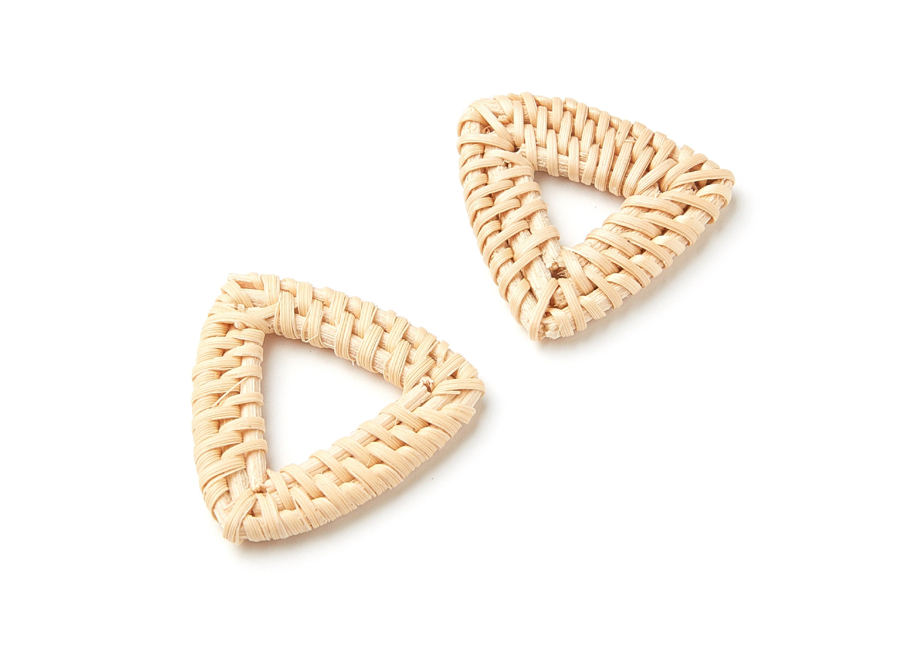 Handwoven Rattan Earrings - Triangle Shaped Rattan Pendant - Wooden Straw Earring - Jewelery Handmade - 37.8x34.9x5mm - RT1017 - DOMEDBAZAAR