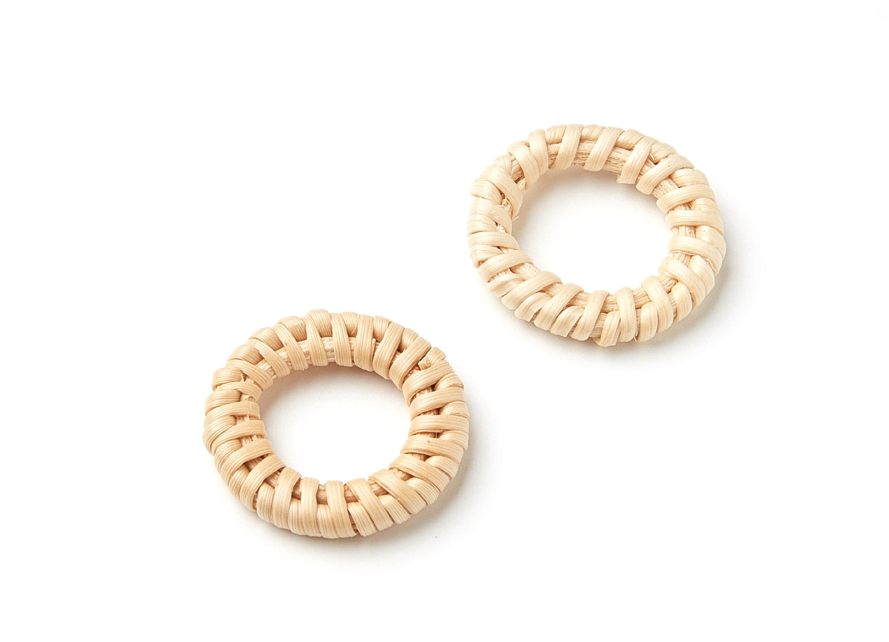 Handwoven Rattan Earrings - Round Shaped Rattan Pendant - Wooden Straw Earring - Jewelery Handmade - 32.11x32.11x4.5mm - RT1039 - DOMEDBAZAAR