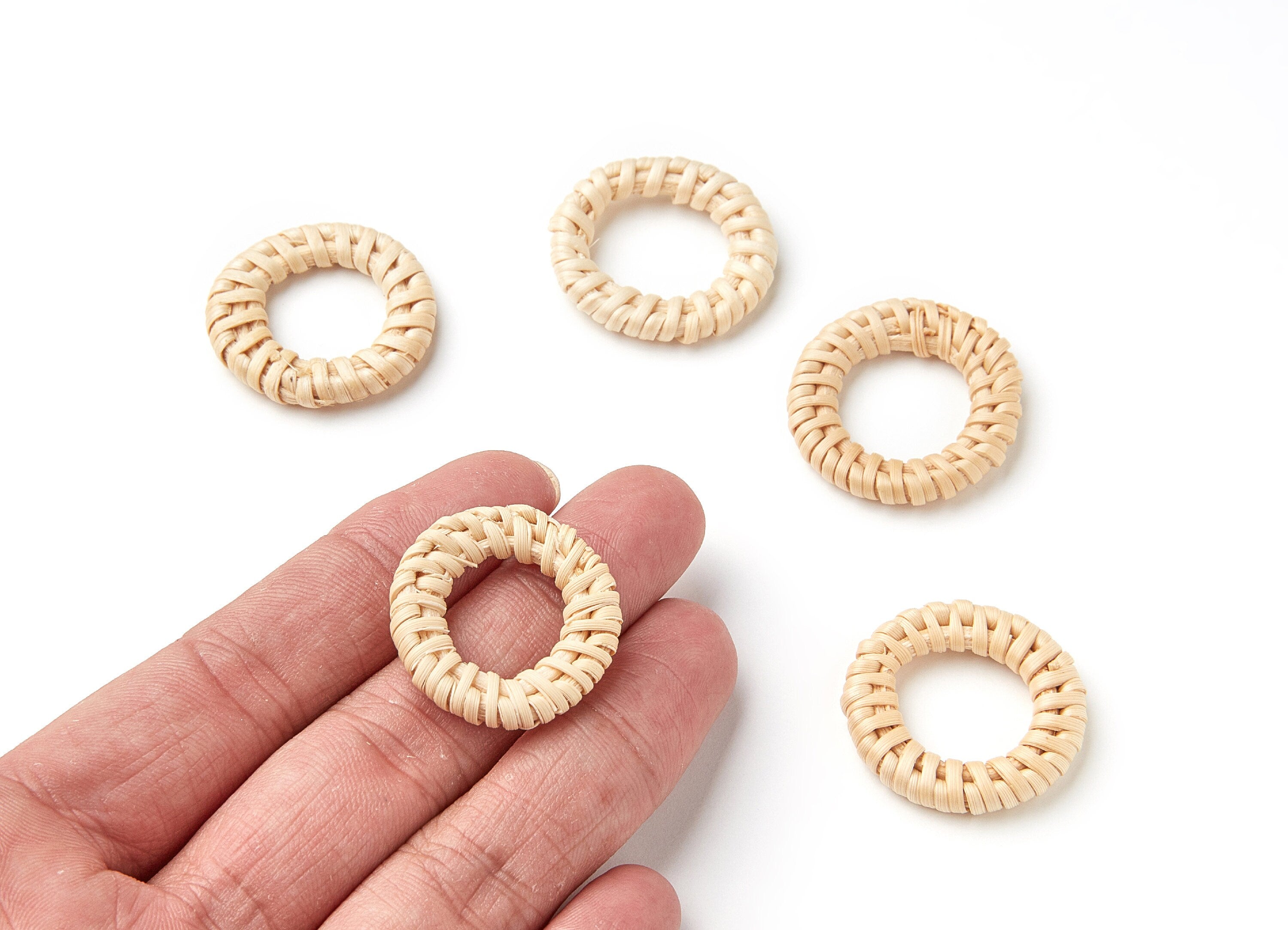 Handwoven Rattan Earrings - Round Shaped Rattan Pendant - Wooden Straw Earring - Jewelery Handmade - 32.11x32.11x4.5mm - RT1039 - DOMEDBAZAAR
