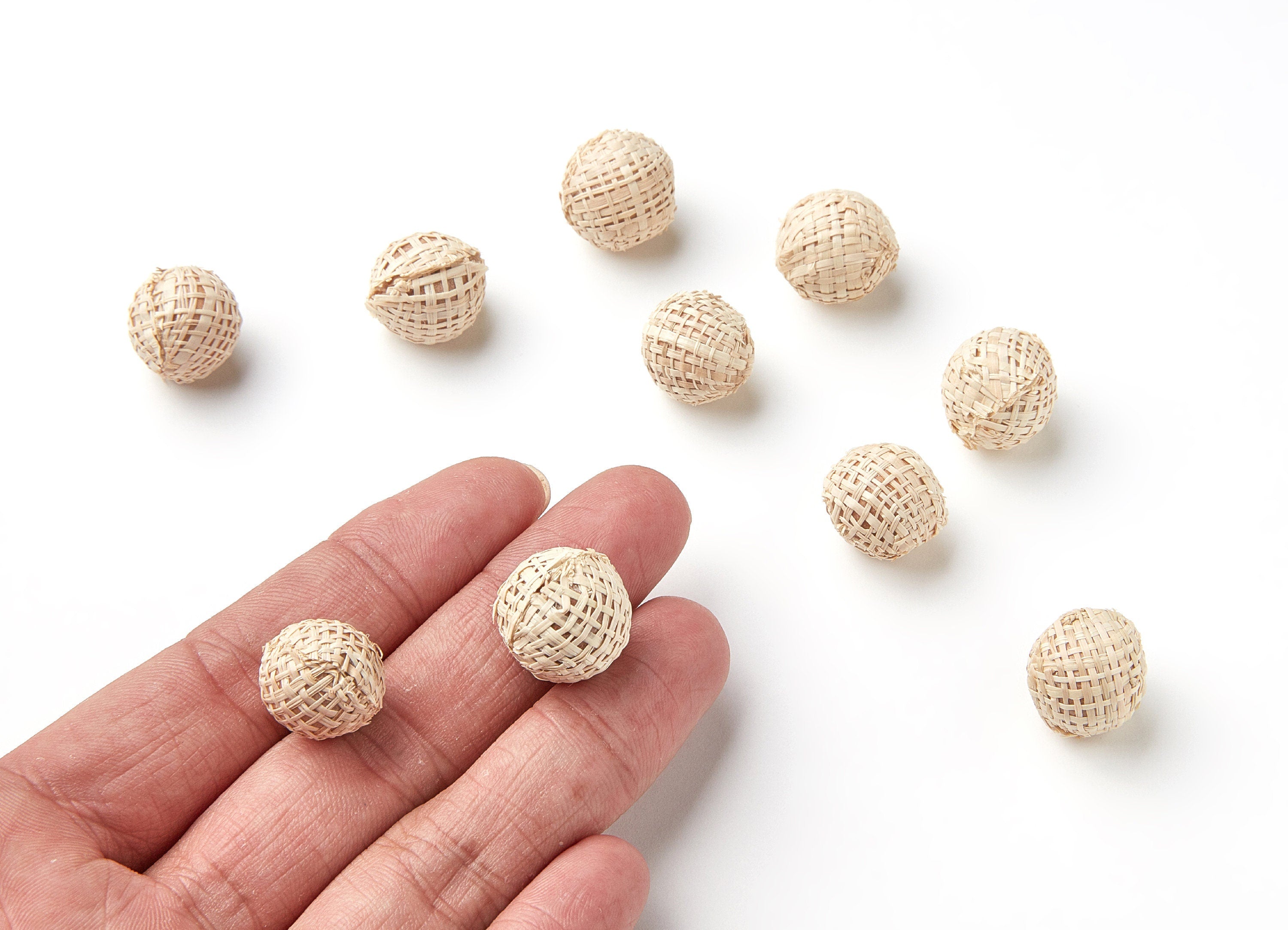 Handwoven Paper Rope Earrings - Ball Shaped Paper Rope Pendant - Wooden Straw Earring - Jewelery Handmade - 16.16x16.16mm - RT1073 - DOMEDBAZAAR