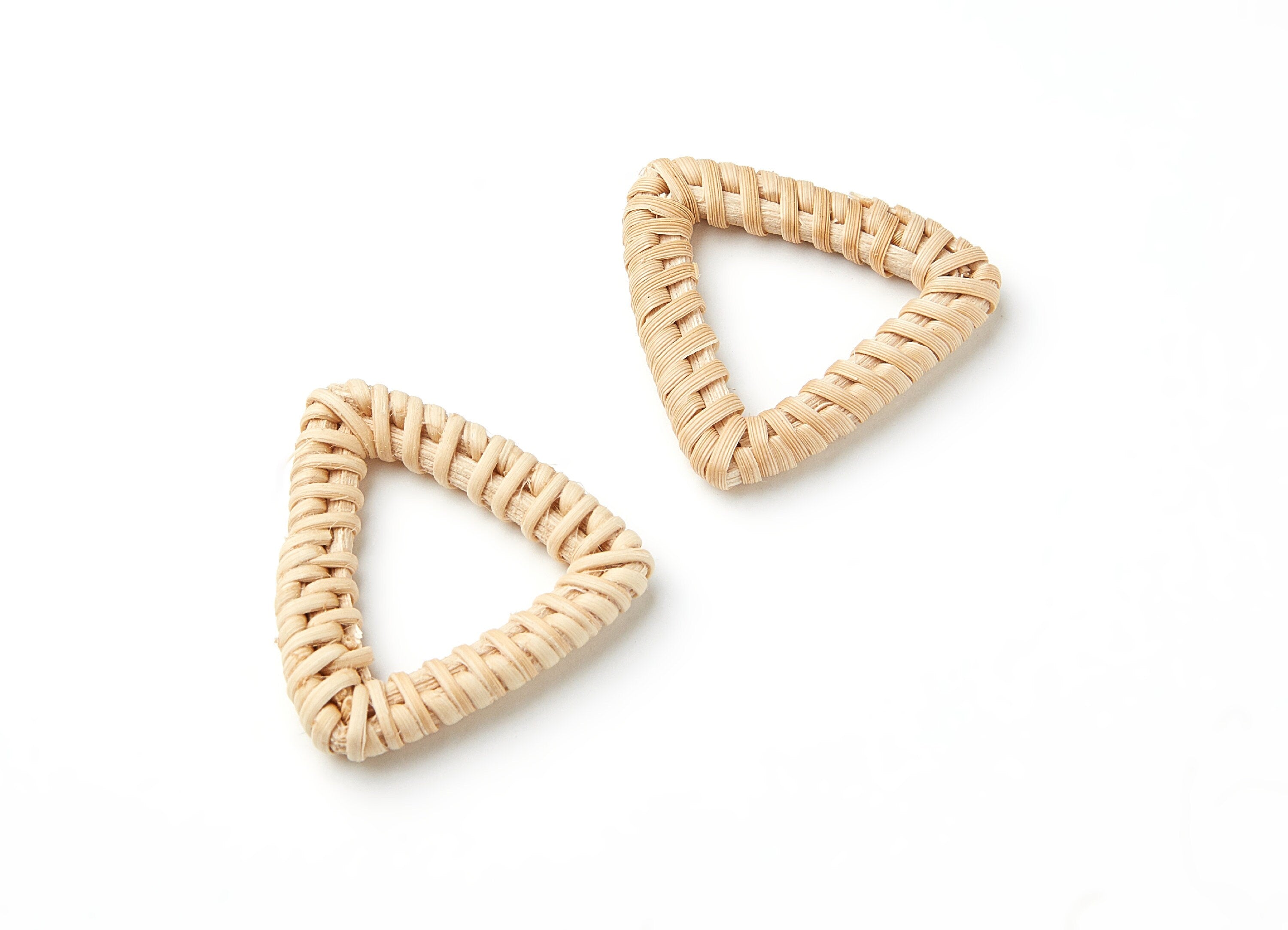 Handwoven Rattan Earrings - Triangle Shaped Rattan Pendant - Wooden Straw Earring - Jewelery Handmade - 45.6x45.6x4.45mm - RT1053 - DOMEDBAZAAR