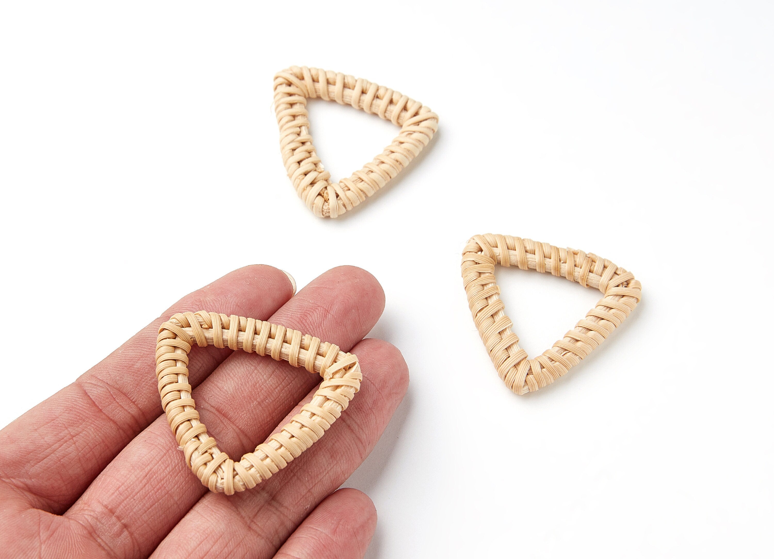 Handwoven Rattan Earrings - Triangle Shaped Rattan Pendant - Wooden Straw Earring - Jewelery Handmade - 45.6x45.6x4.45mm - RT1053 - DOMEDBAZAAR