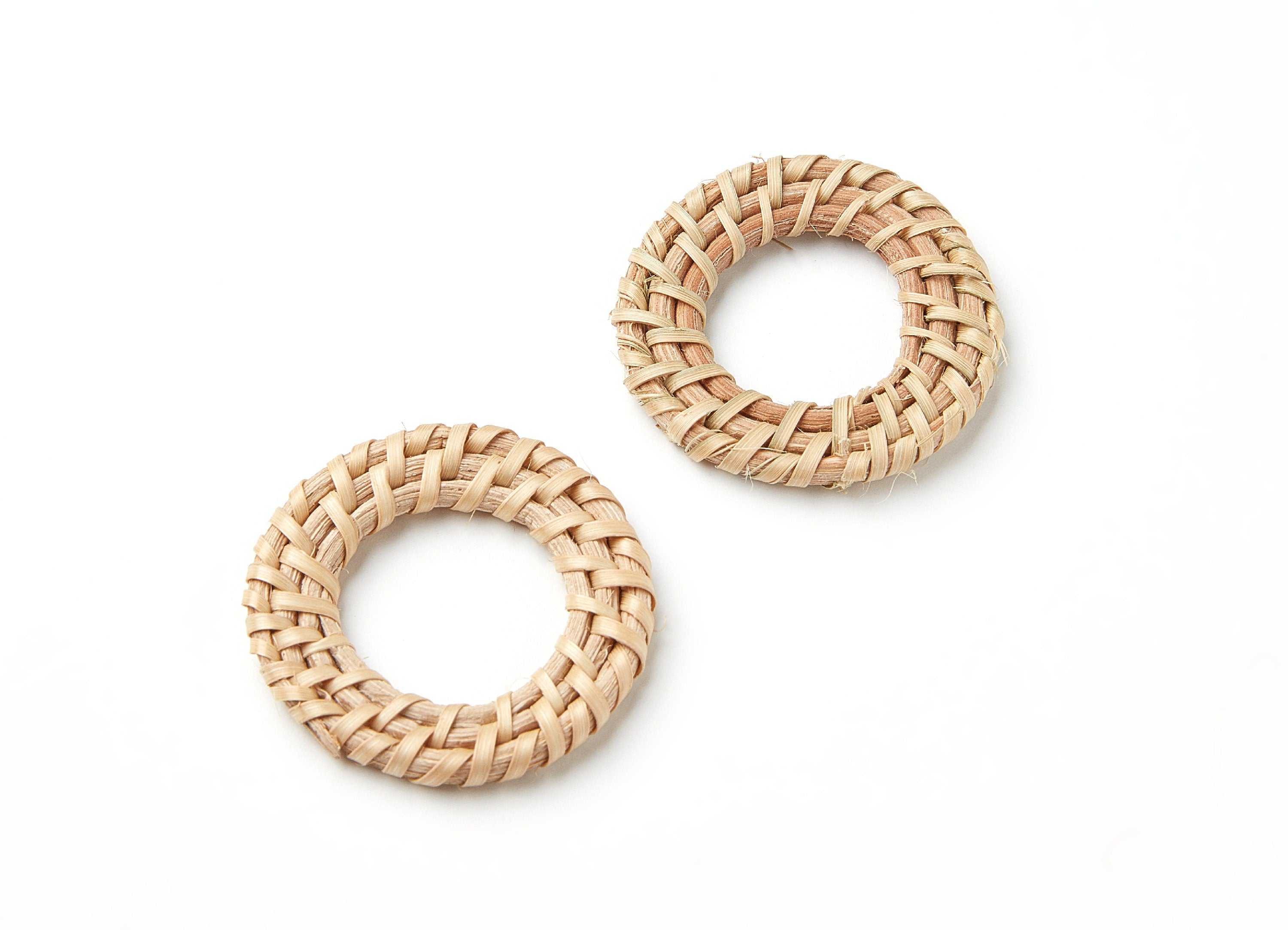 Handwoven Rattan Earrings - Round Shaped Rattan Pendant - Wooden Straw Earring - Jewellery Handmade - 41.2x41.2x4.57mm - RT1043 - DOMEDBAZAAR